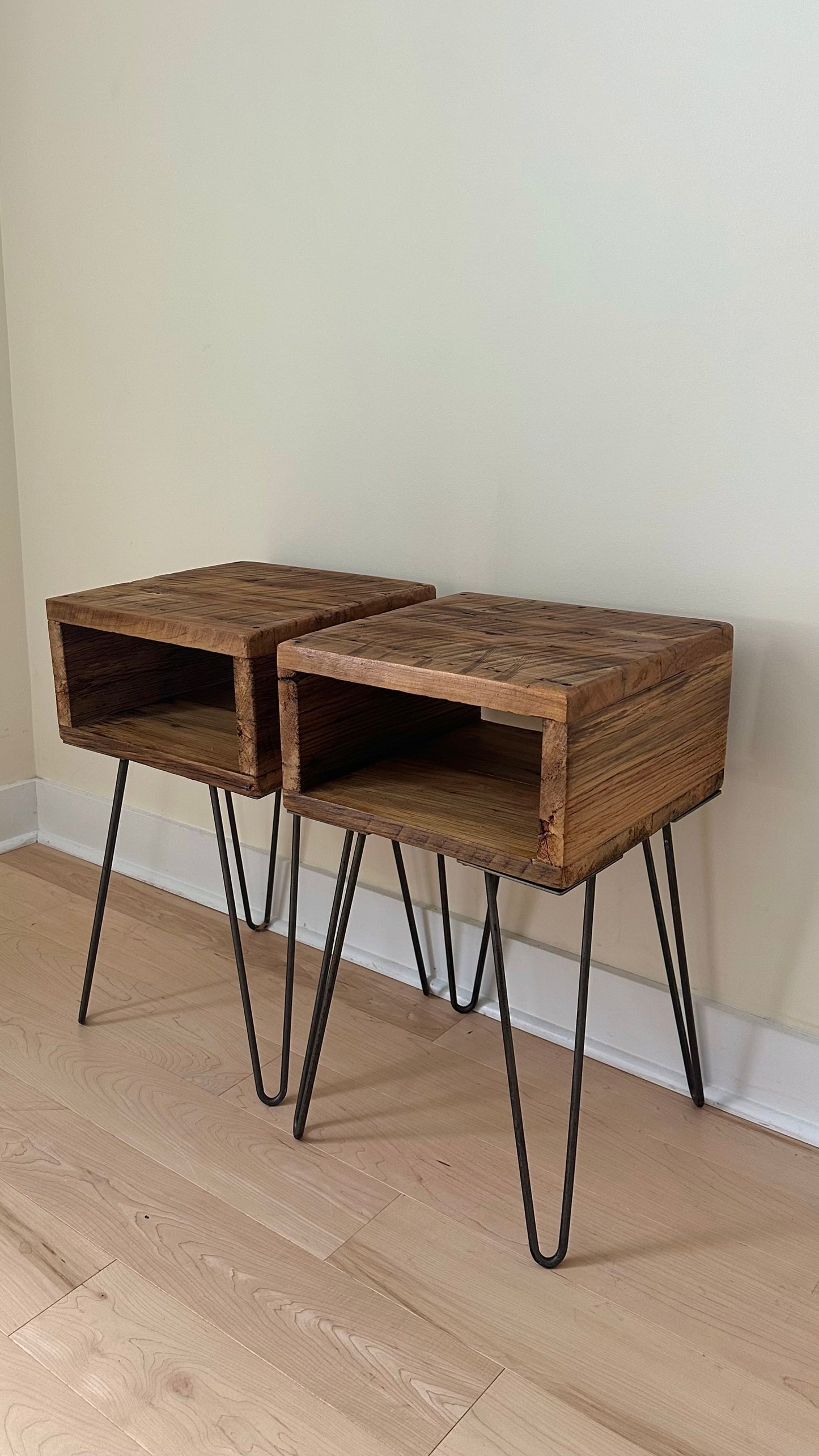Set of 2 Rustic Reclaimed MCM Style Side / Night Tables