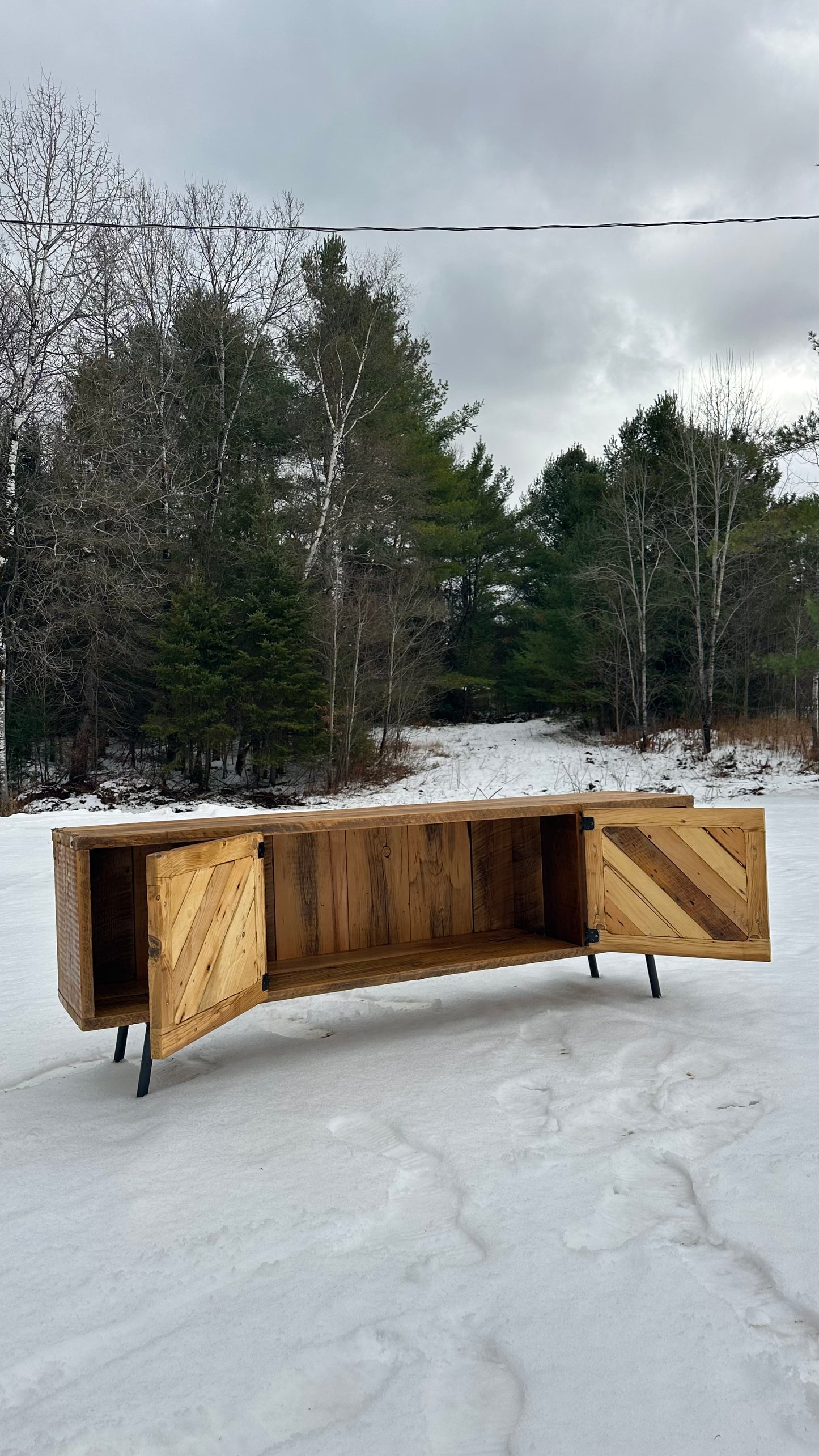 6’ MCM Inspired Rustic Wood Media Table / Stand