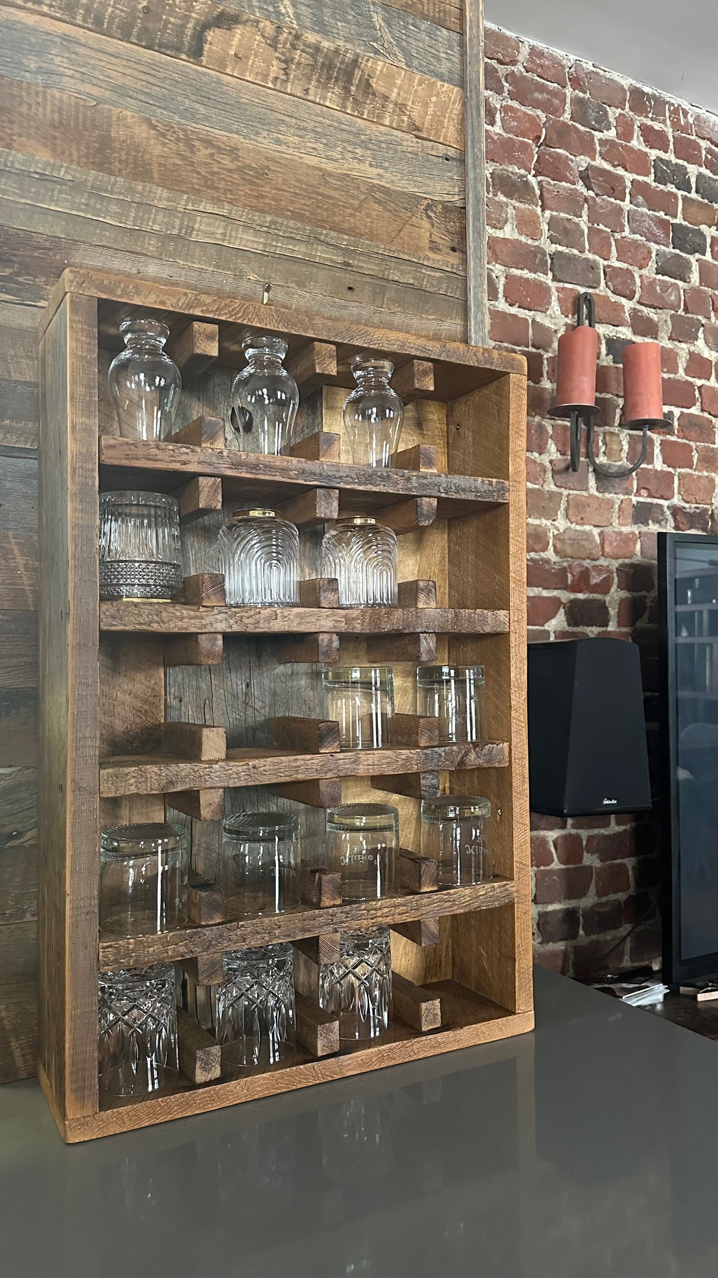 20" L Rustic Wood Coffee Mug Shelf