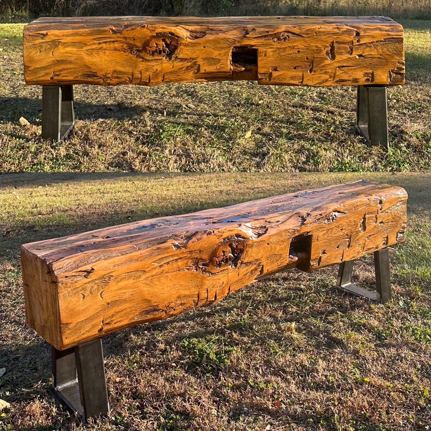 5’ Rustic Reclaimed Wood + Steel Bench