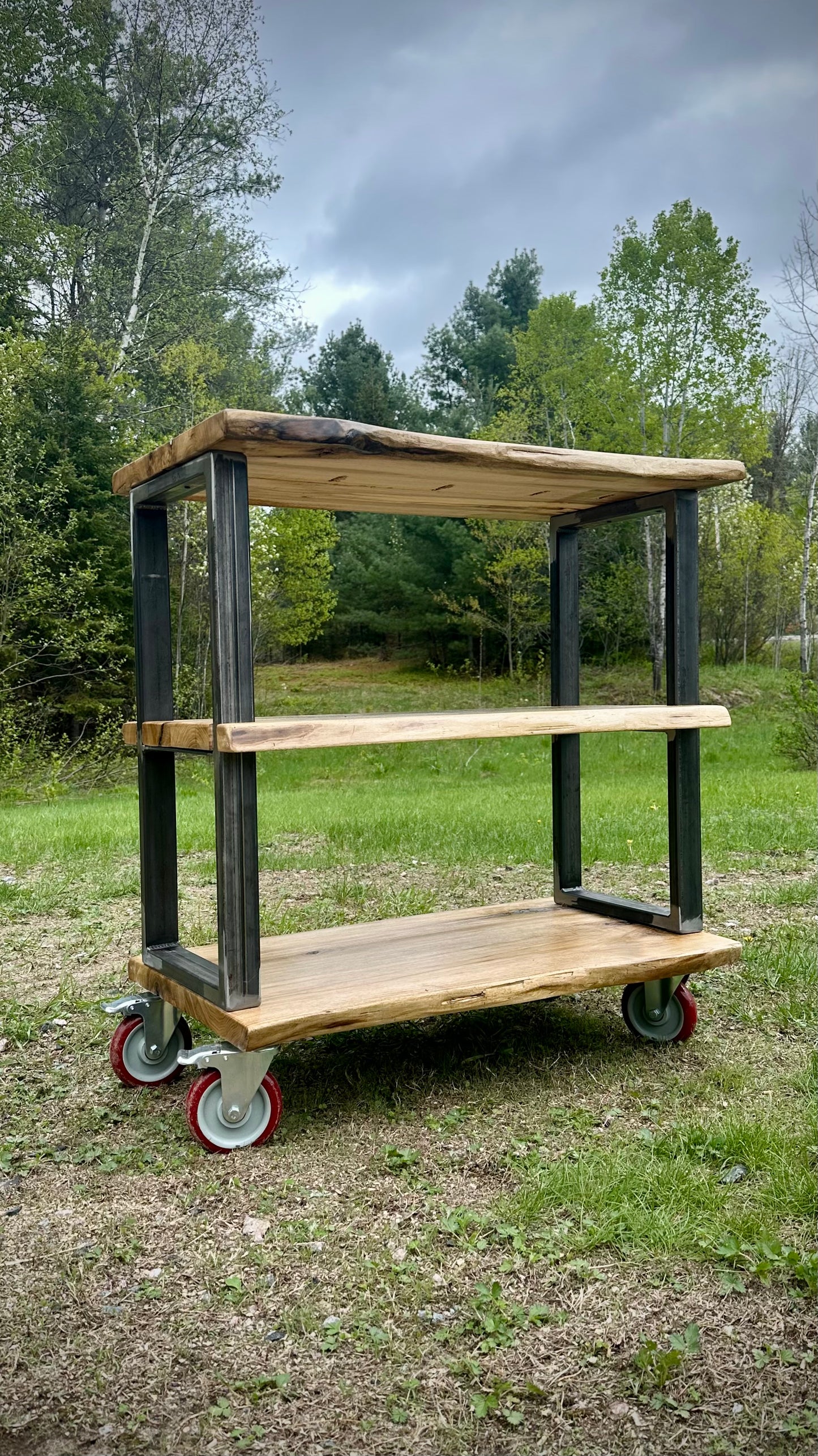 3’ L Rustic Live Edge Wood Bar Cart /Kitchen Island