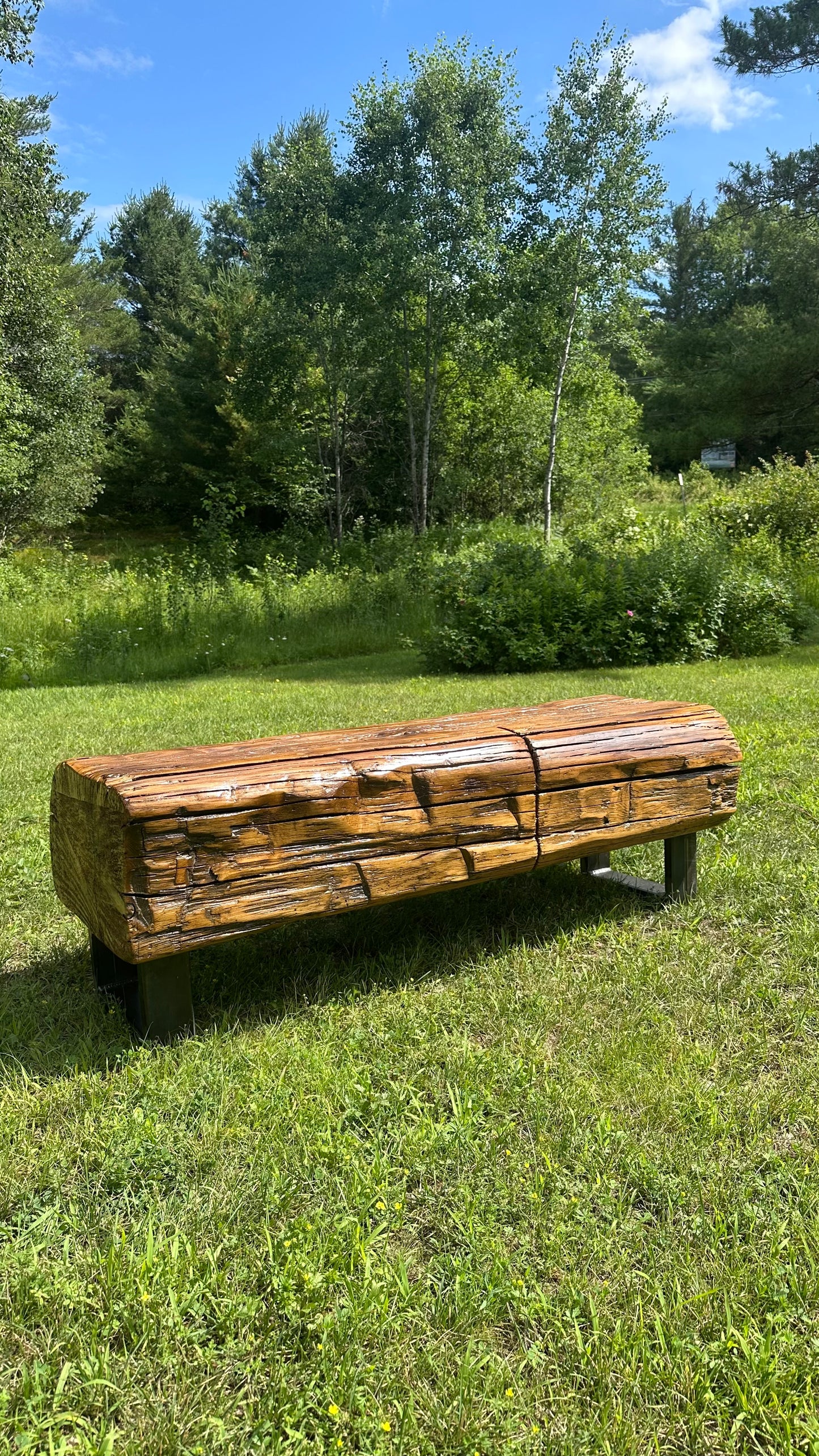 4’ L Rustic Reclaimed Barn Wood Beam Bench / Coffee Table