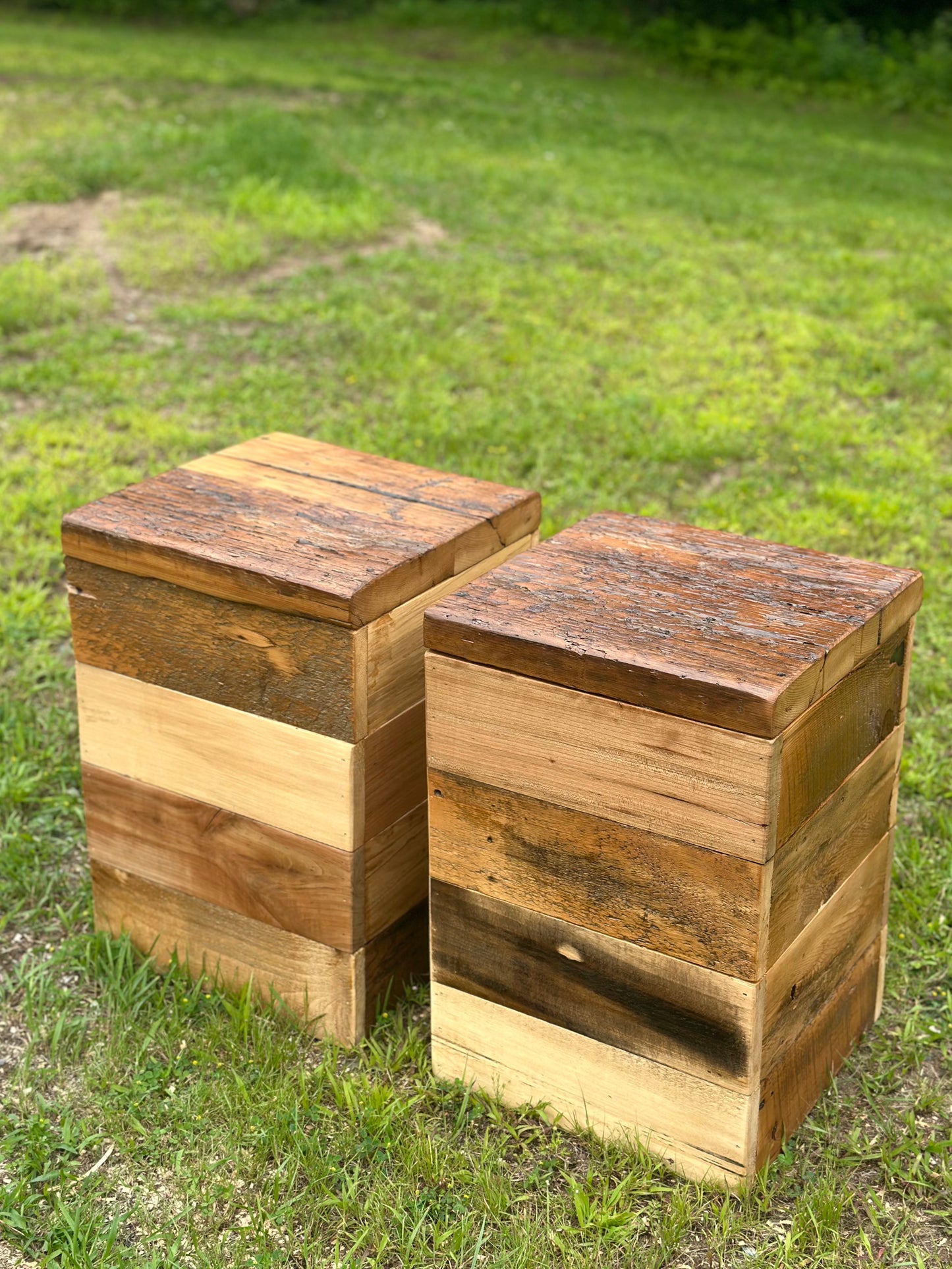 2 x Mixed Reclaimed Wood Tables / Stands