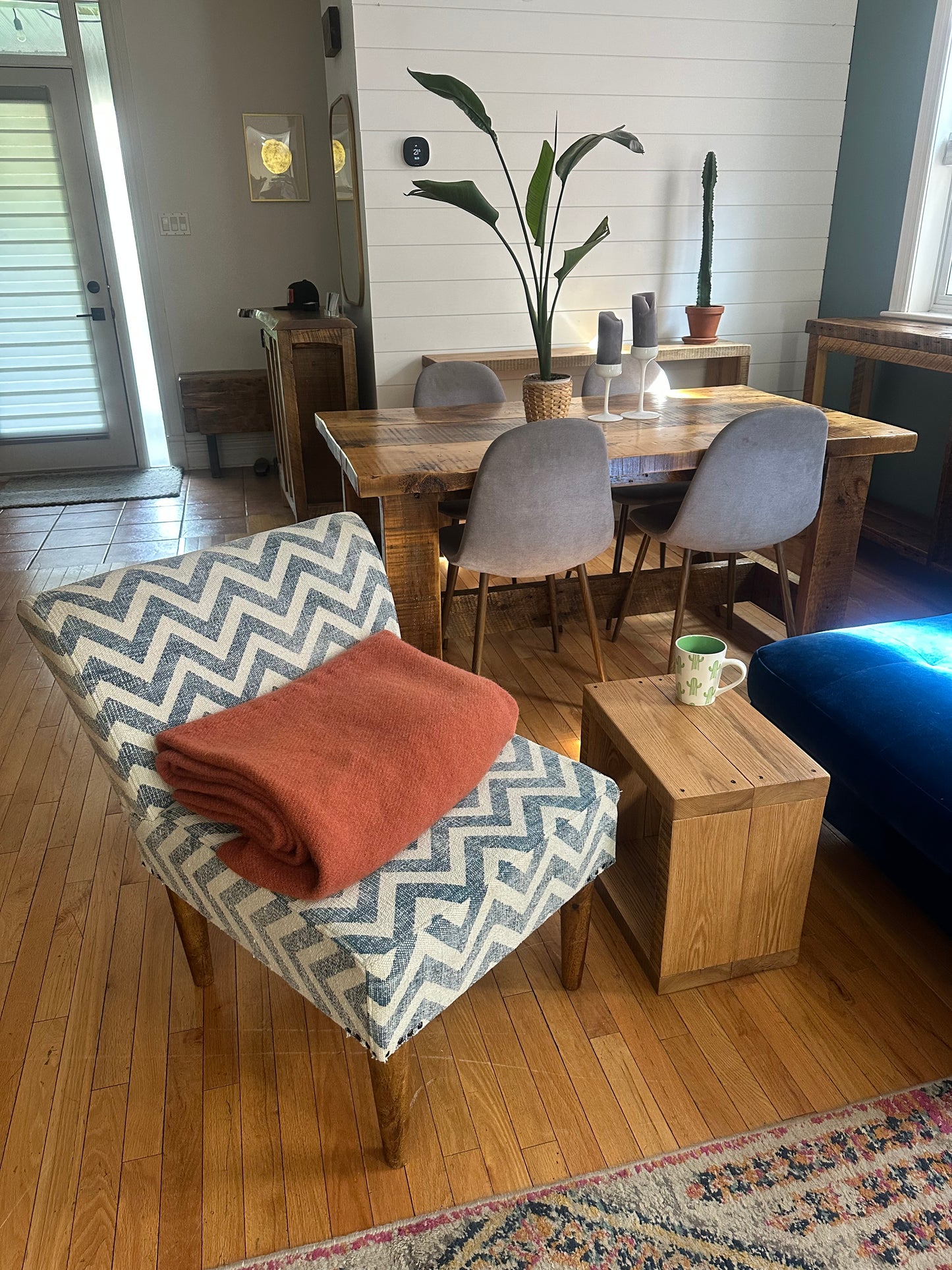2 x Rustic Oak Wood Side Tables / Vinyl Cubbies