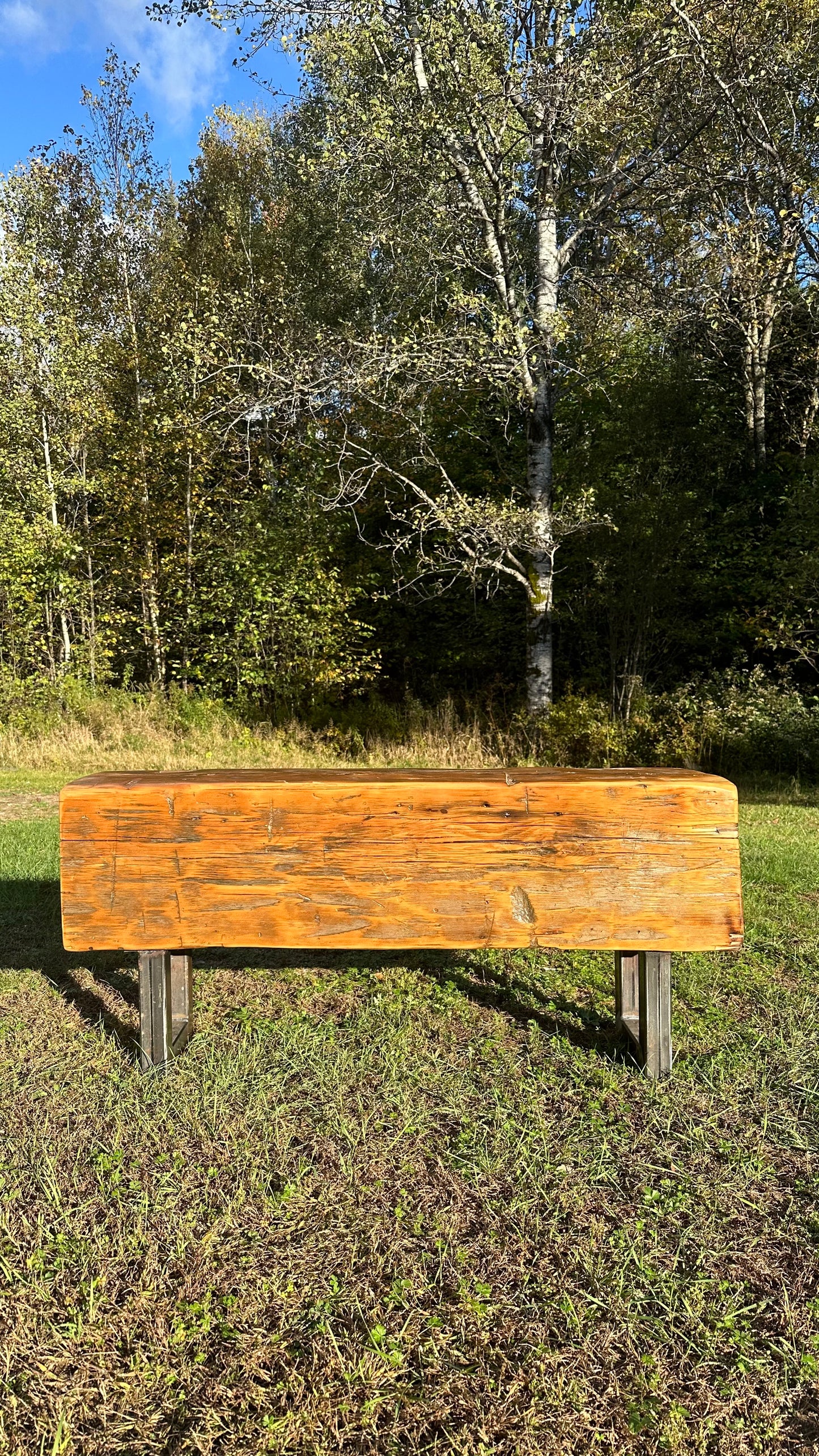 4’ L Rustic Reclaimed Barn Wood Beam Bench / Table