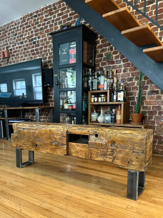 5' L Rustic Barn Wood Beam Bench - Steel Legs