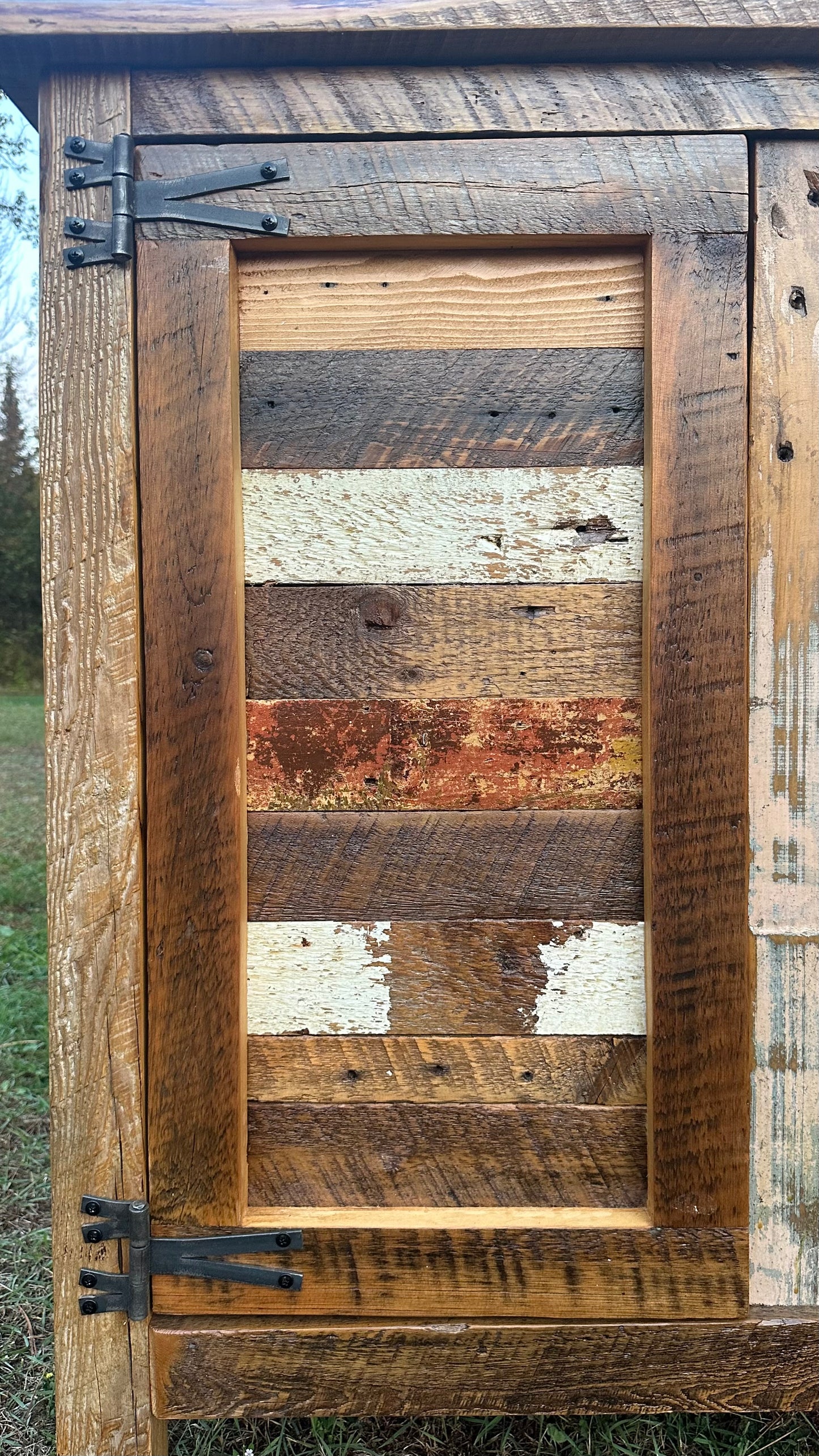 40” L Rustic Reclaimed Wood + Steel Bar Cabinet