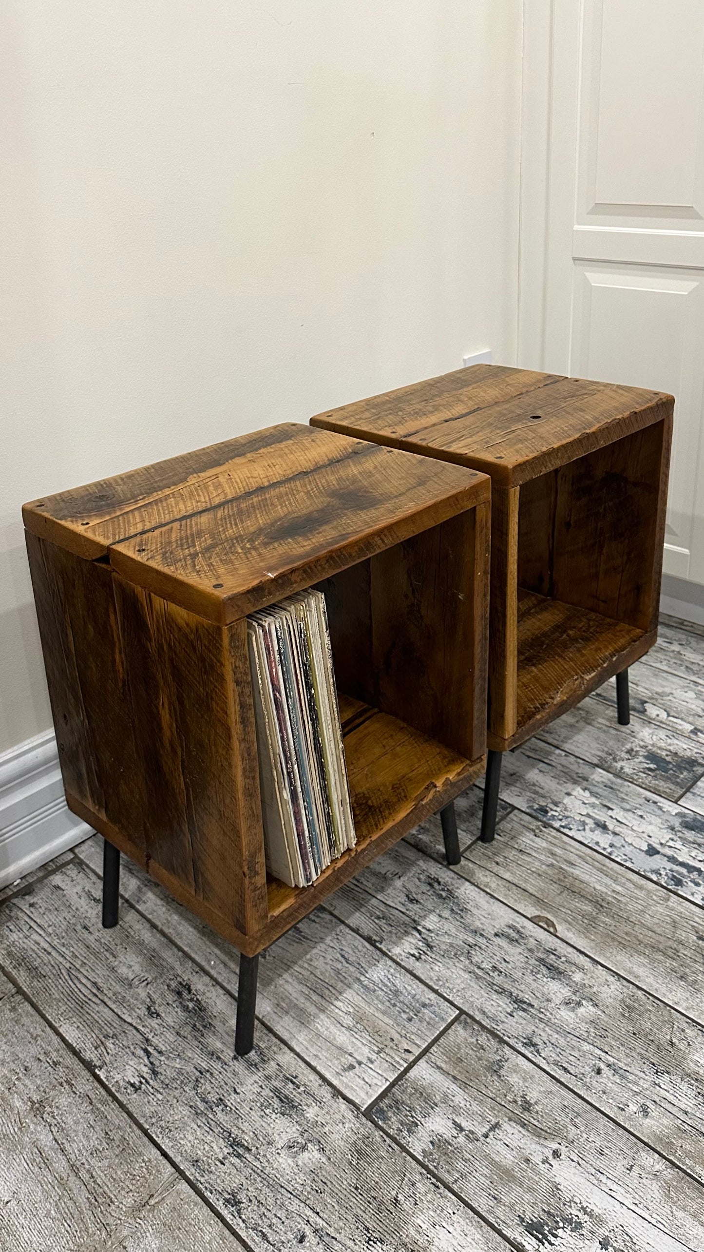 Set of 2 Rustic Wood Side Tables / Night Stands