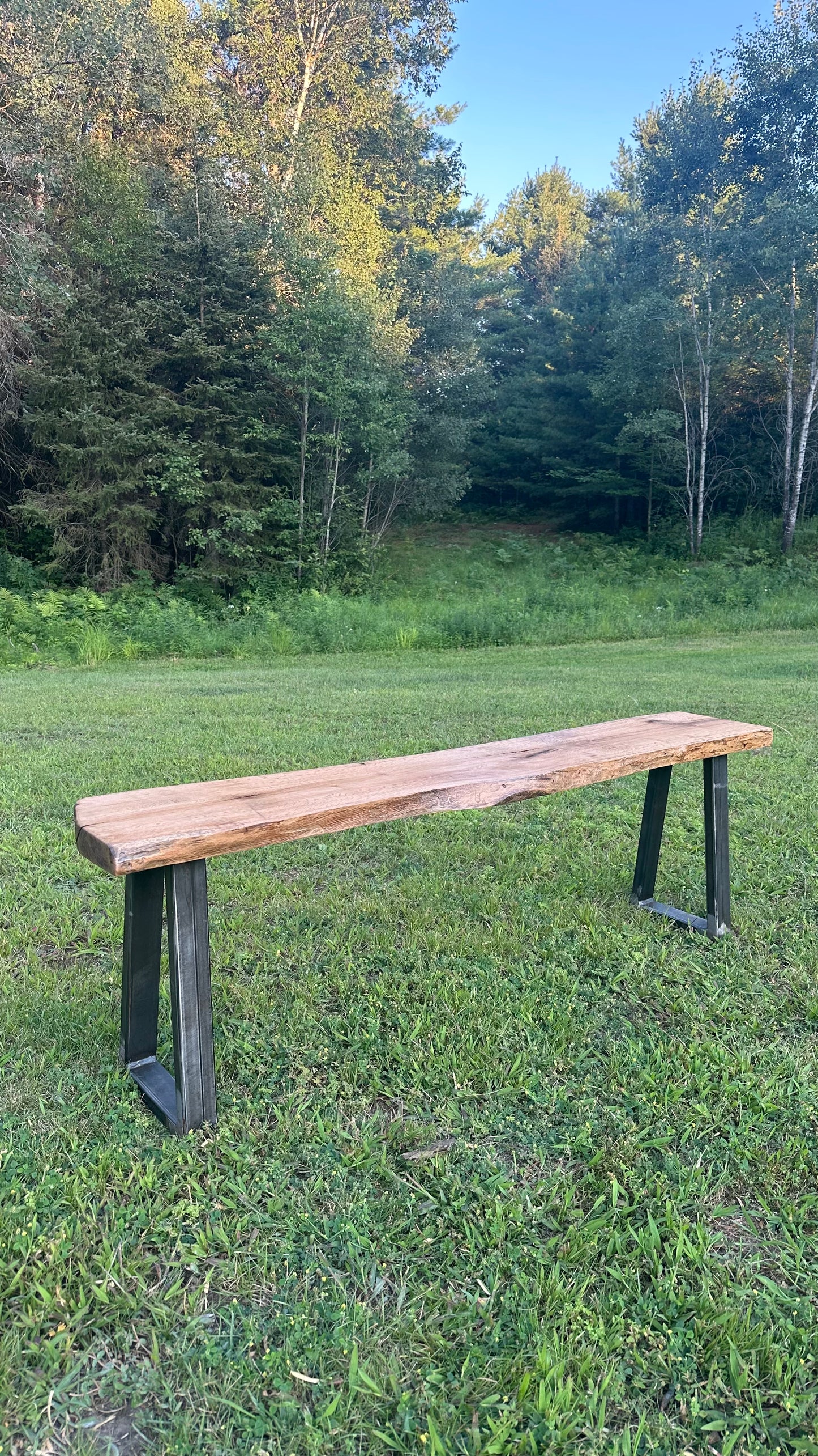 4.5' L Rustic Live Edge Maple Bench on Steel Legs