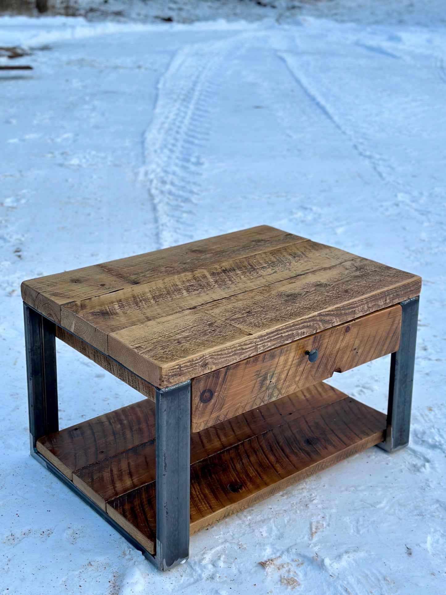 Rustic Reclaimed Wood & Steel Coffee Table