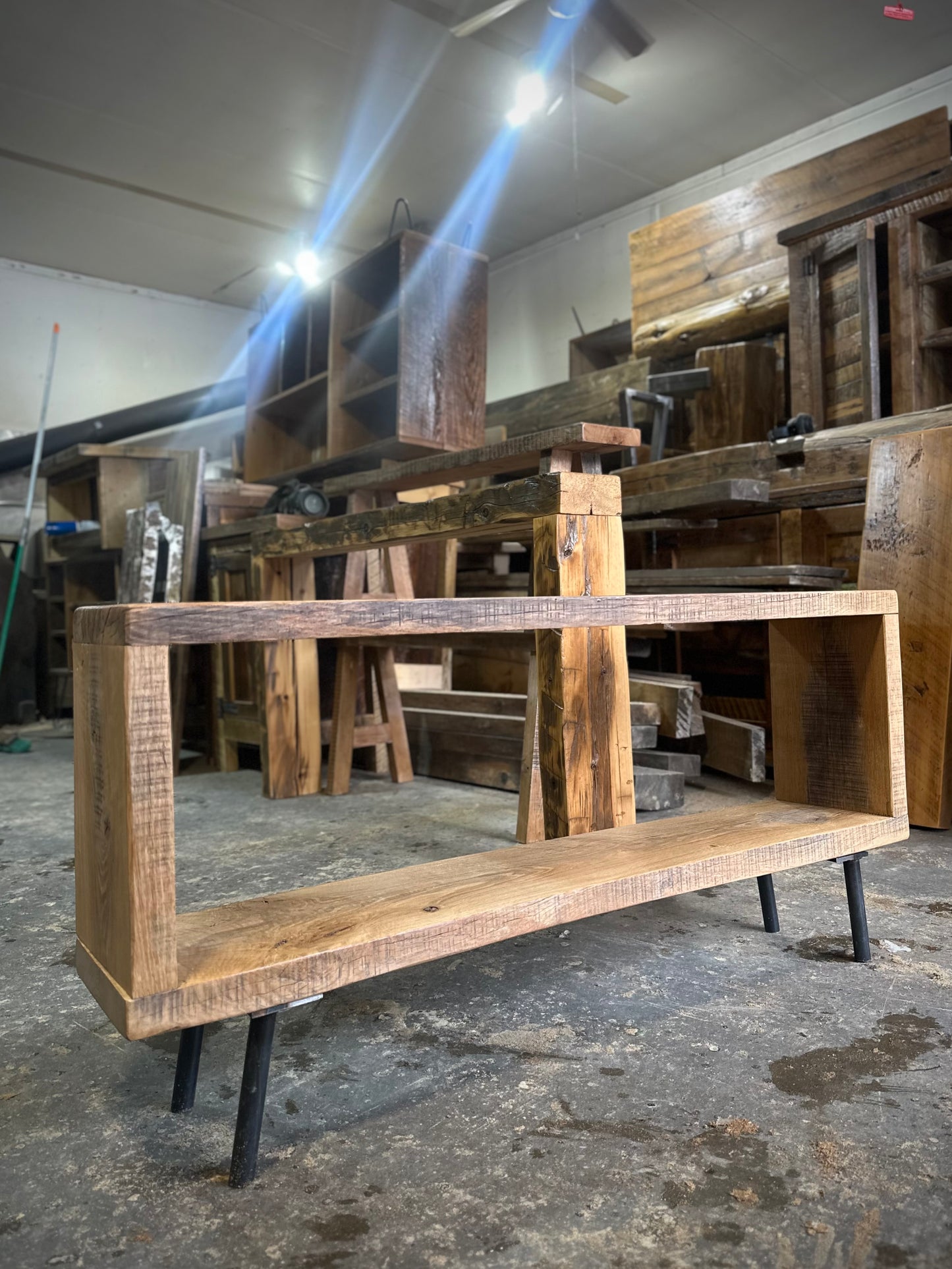 4’ L Rustic Reclaimed Oak Wood Media Stand