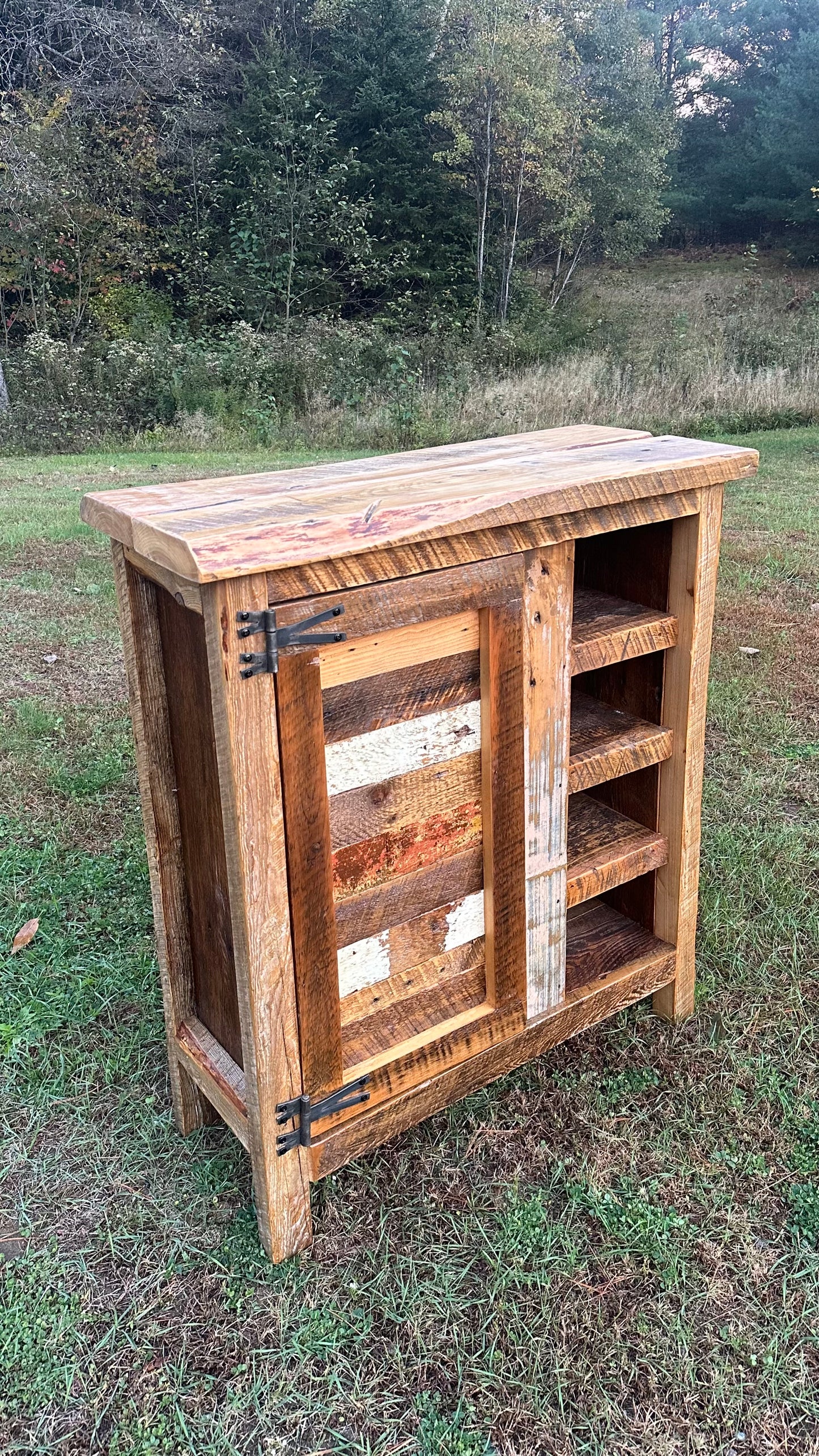 40” L Rustic Reclaimed Wood + Steel Bar Cabinet