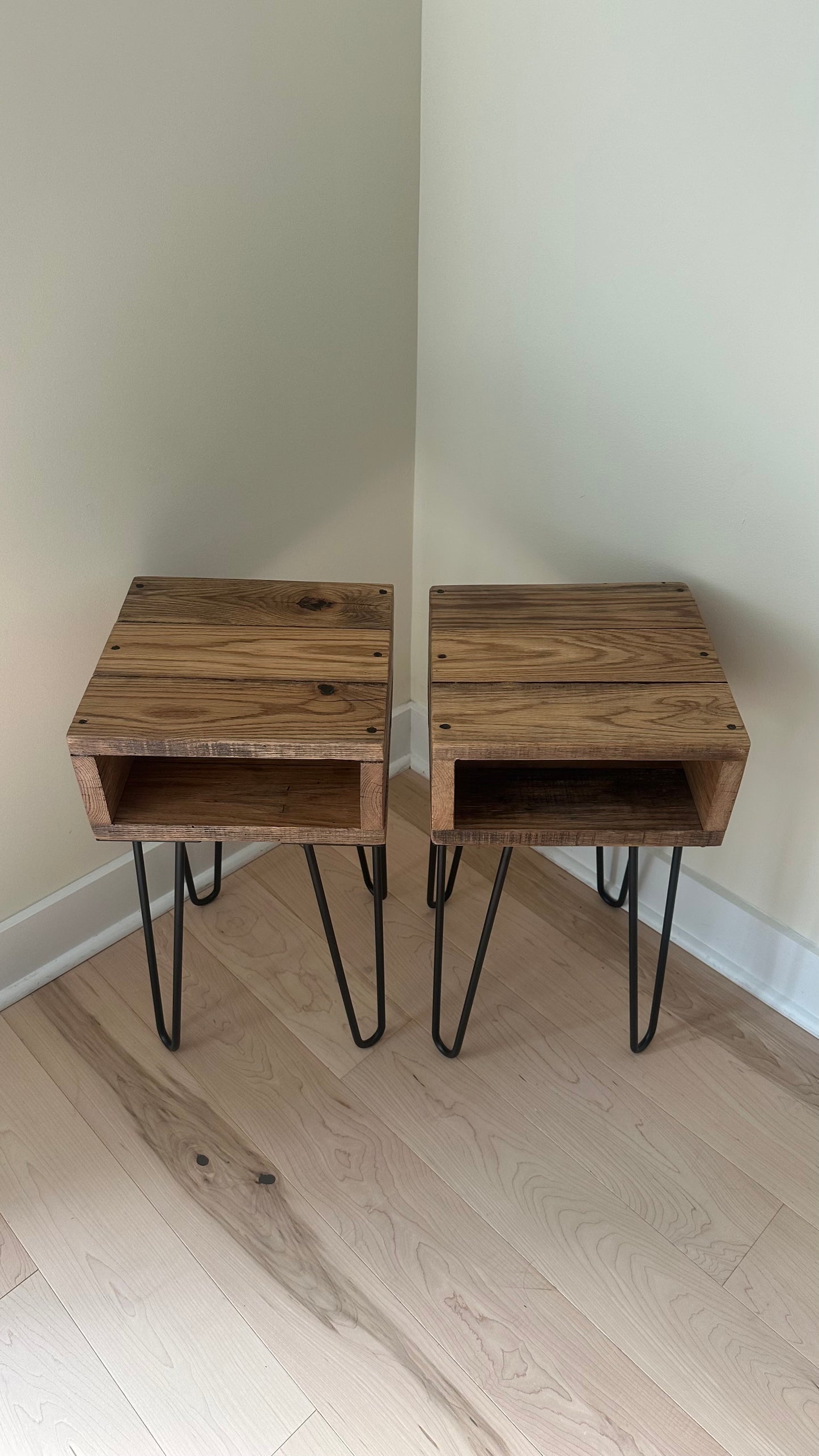 2 x Rustic Oak Wood Night Stands / Side Tables