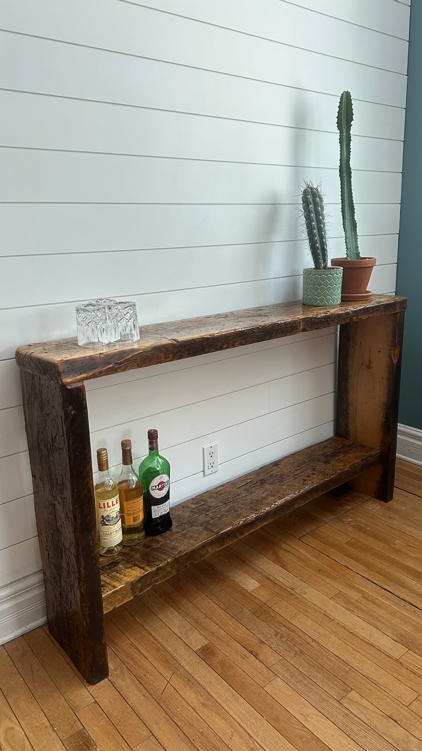4 1/2’ L Rustic Reclaimed Wood Minimalist Console Table