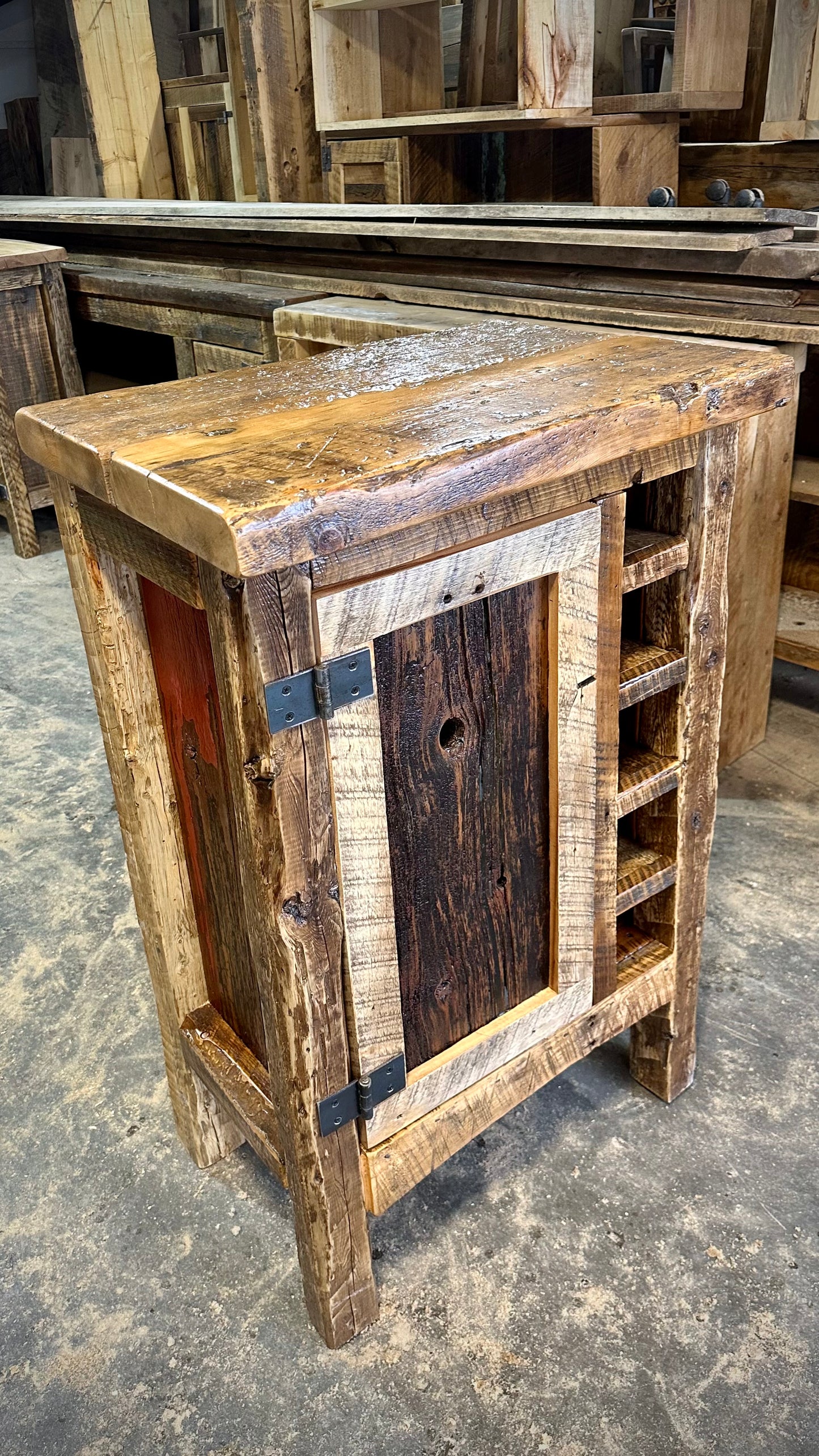 Rustic Wood Bar Height Cabinet w/Wine Bottle Storage