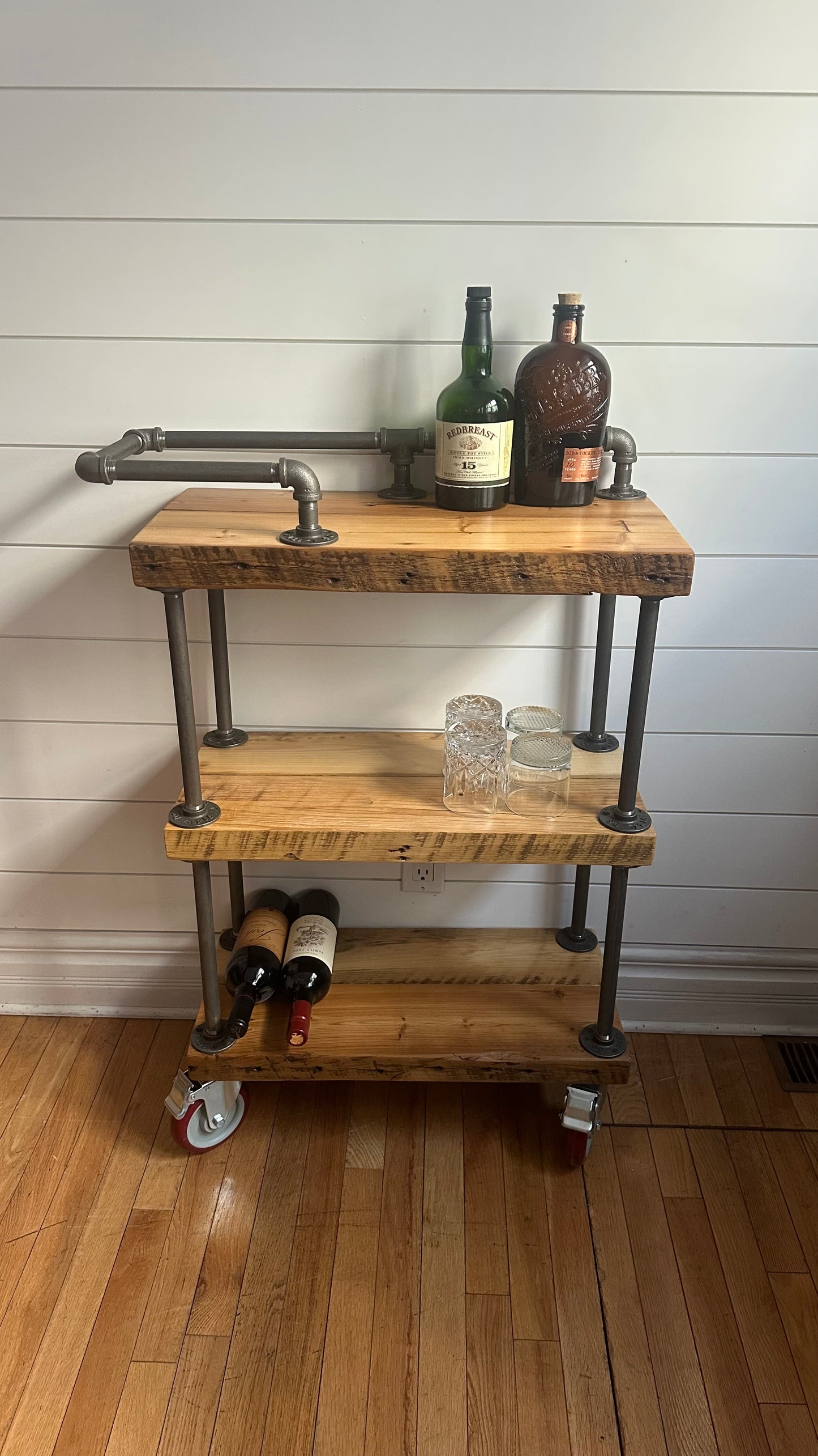 2’ L Rustic Reclaimed Wood + Iron Bar Cart