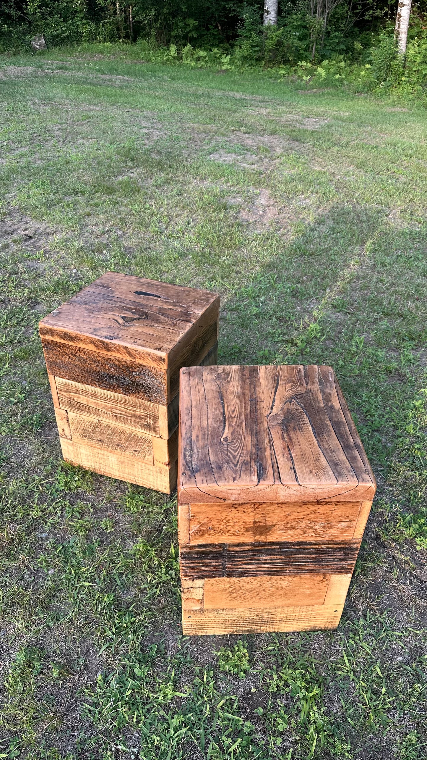 2 x Mixed Reclaimed Wood Tables / Stands