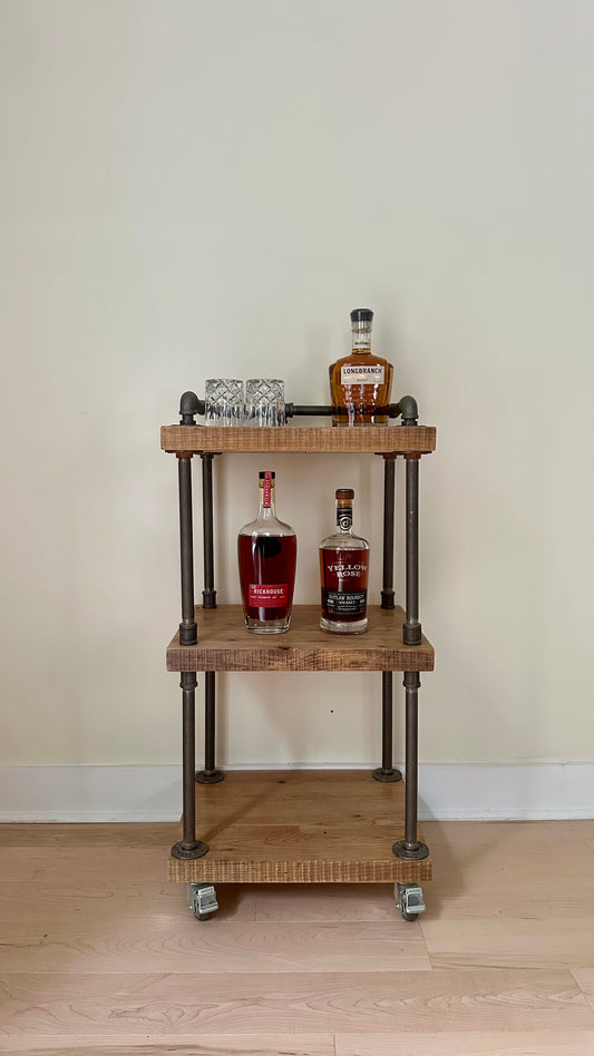 Rustic Reclaimed Oak Wood + Iron Bar Cart