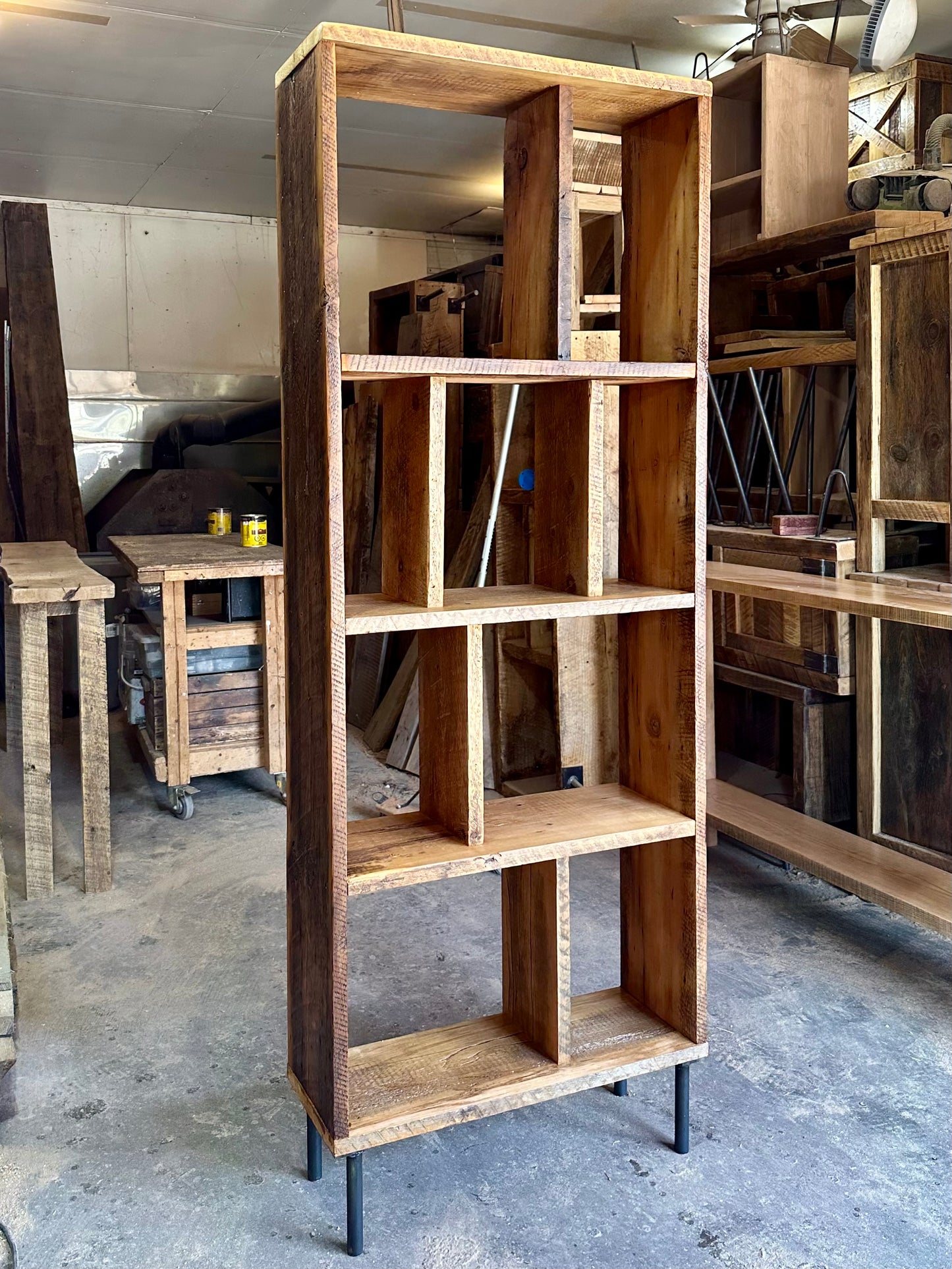 6' H Rustic Reclaimed Wood Bookcase on Pin Legs