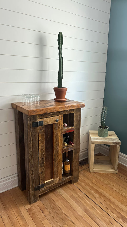 Compact Rustic Wood Bar / Kitchen Cabinet