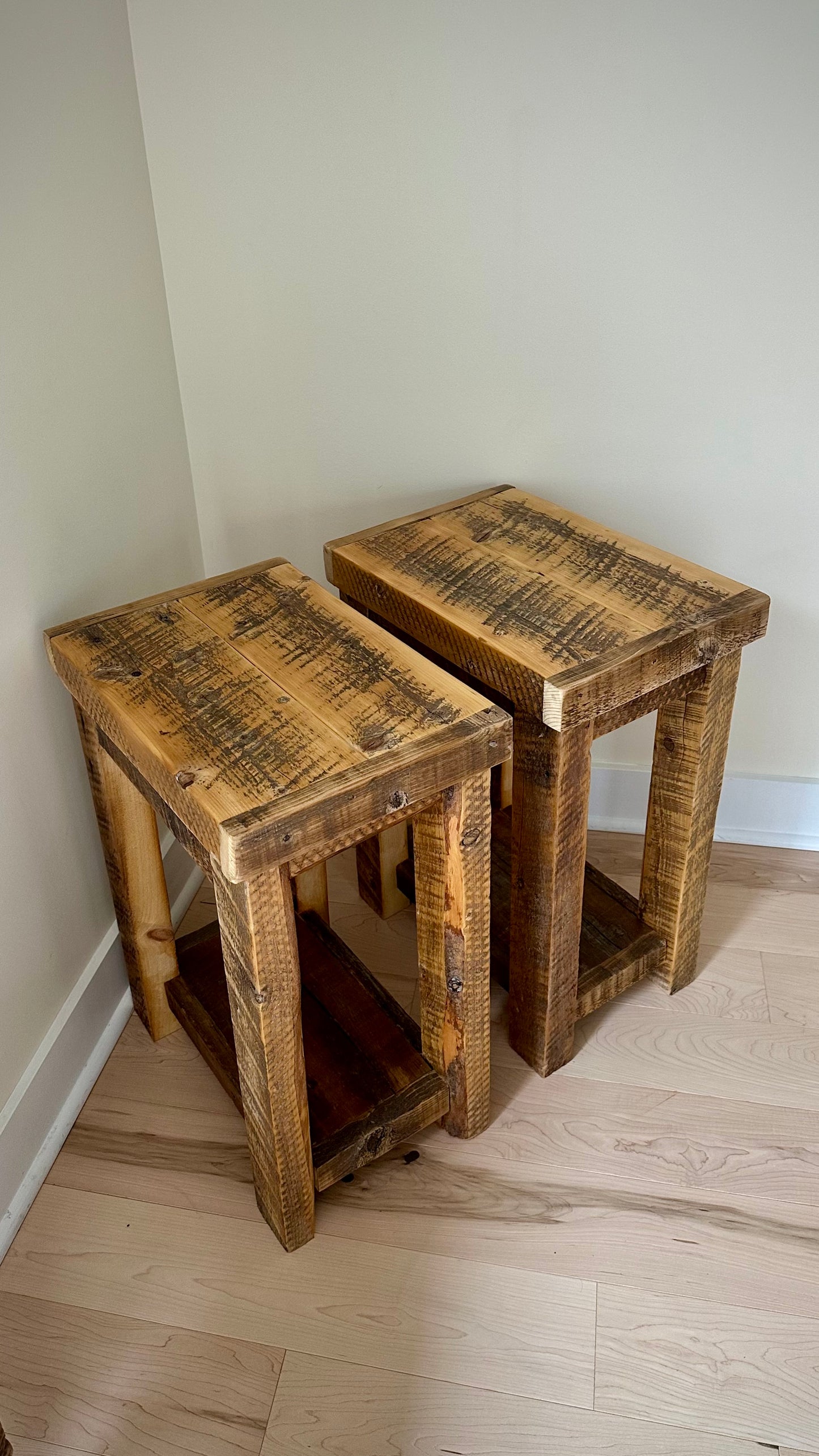 Set of 2 Rustic Wood Side Tables / Night Stands