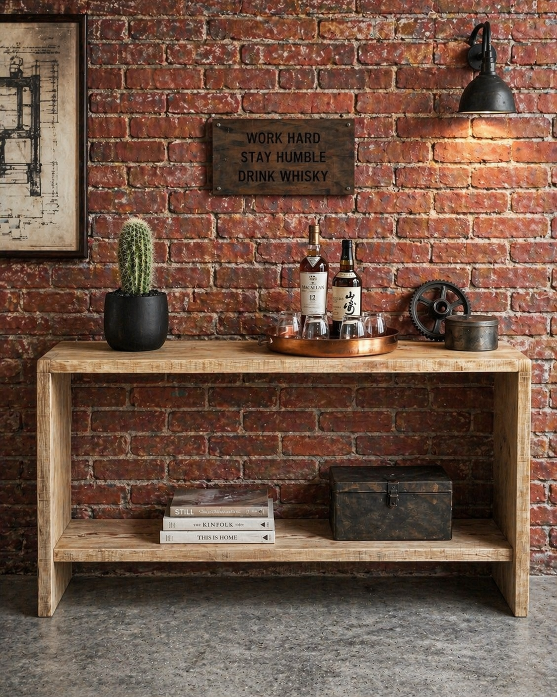 5' L Rustic Oak Console / Bar Table