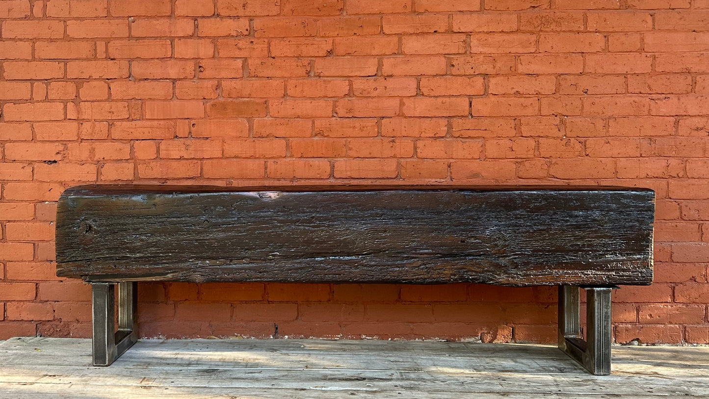 66” L Rustic Reclaimed Barn Wood Beam Bench