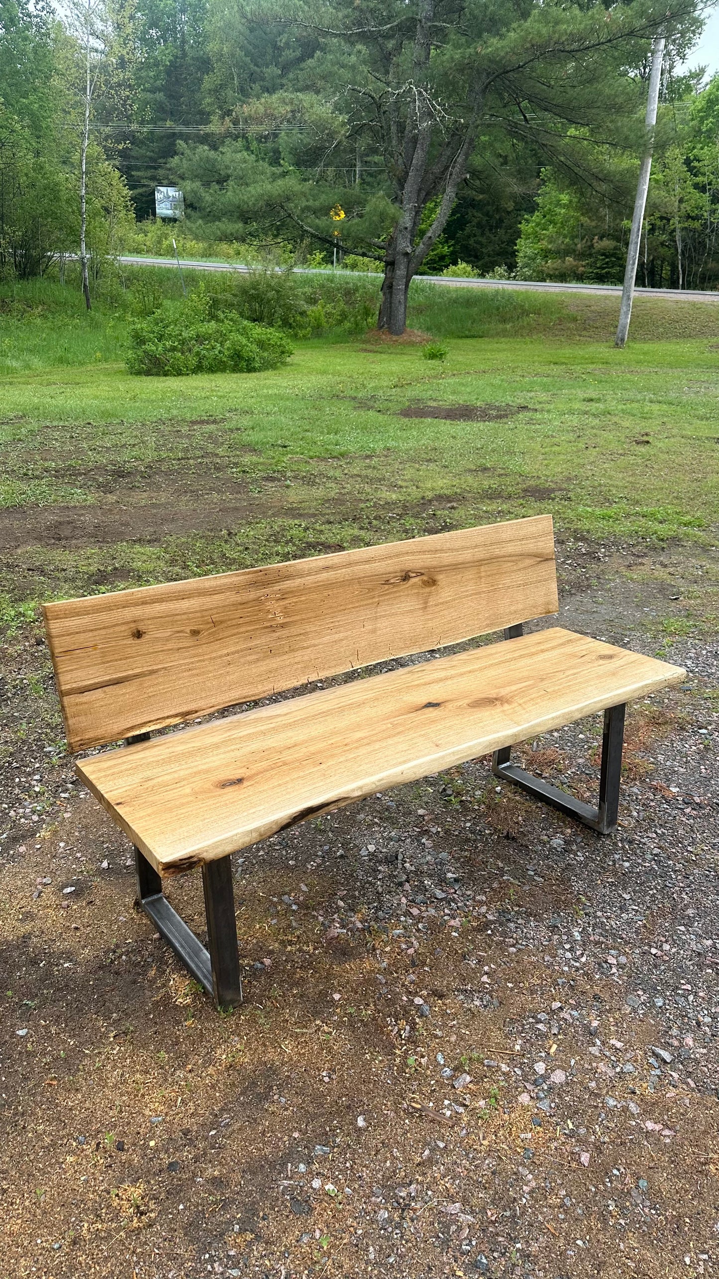 4 1/2’ L Rustic Live Edge Wood + Steel Bench