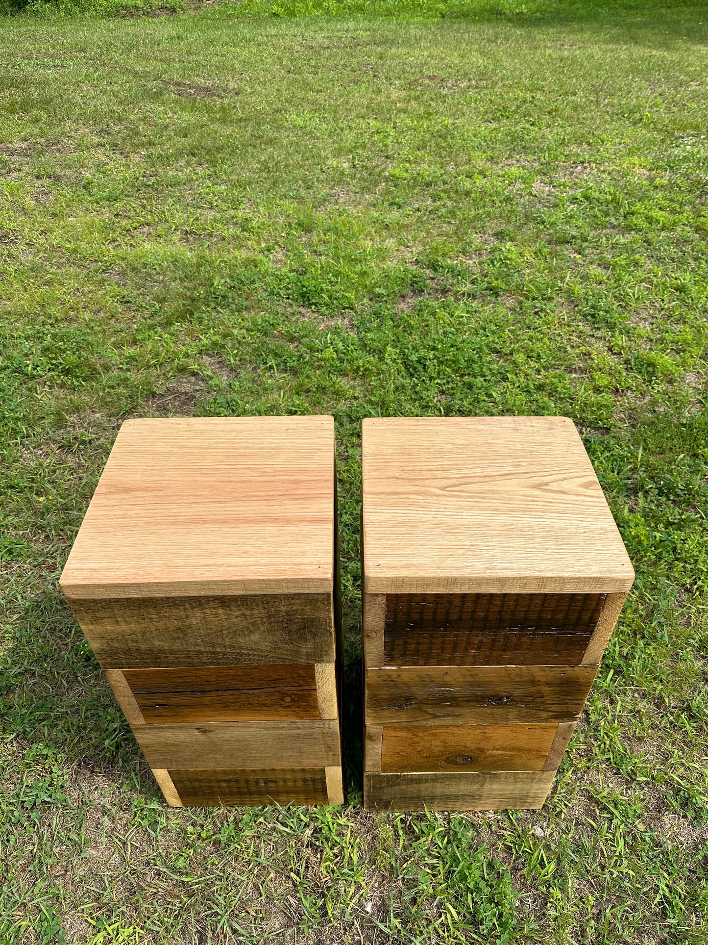 2 x Mixed Reclaimed Wood Tables / Stands