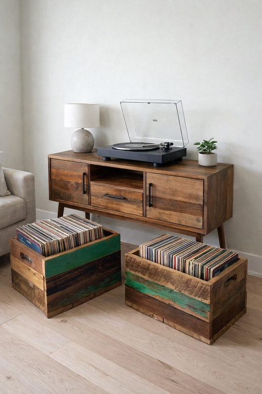 1 x Rustic Wood Vinyl Storage Crate