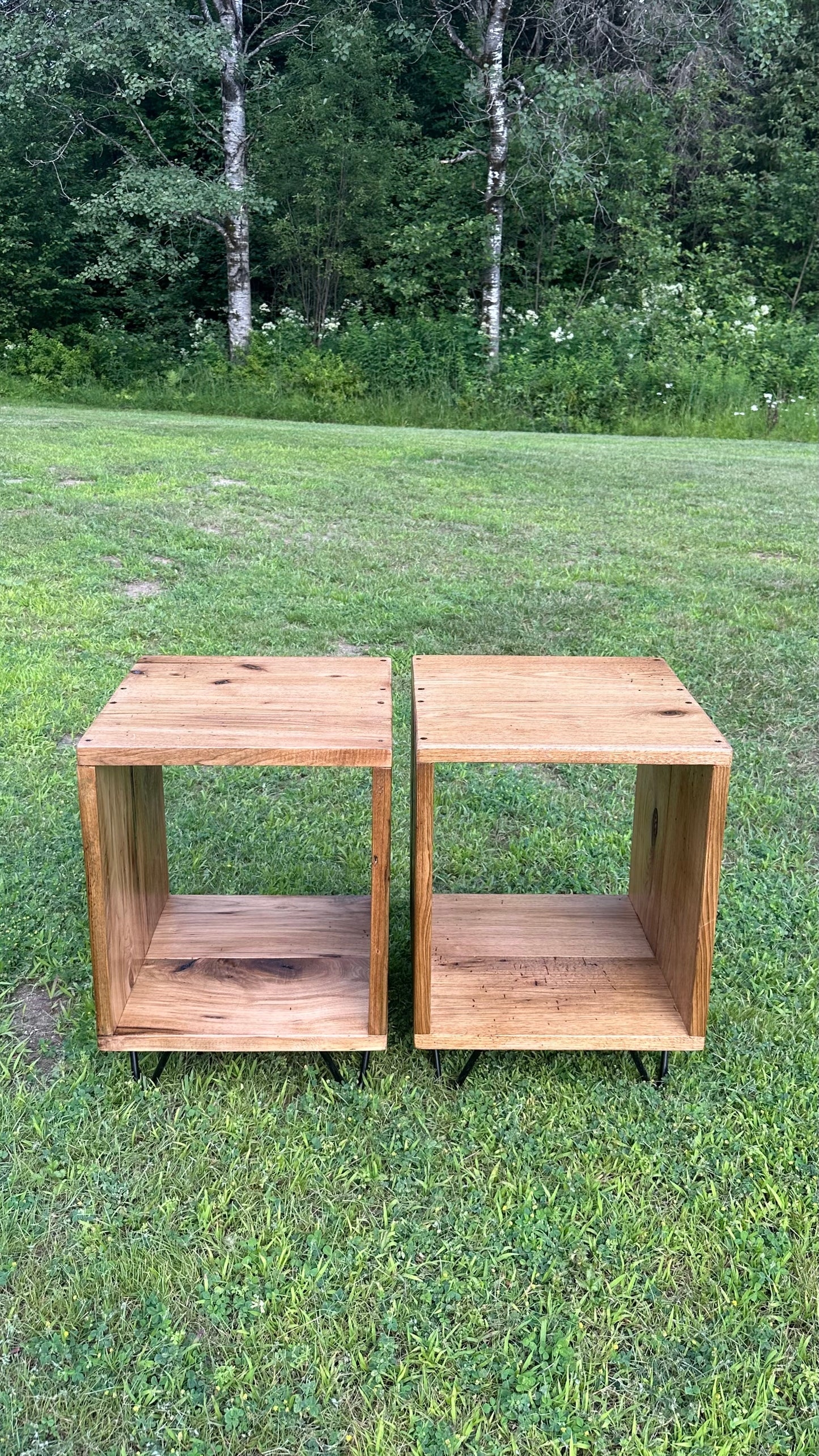 Rustic Wood Side Tables / Vinyl Storage Cubes