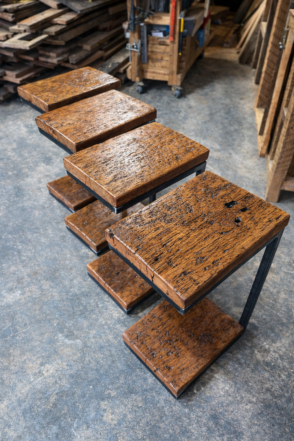 Rustic Wood and Steel Side Tables / Night Stands