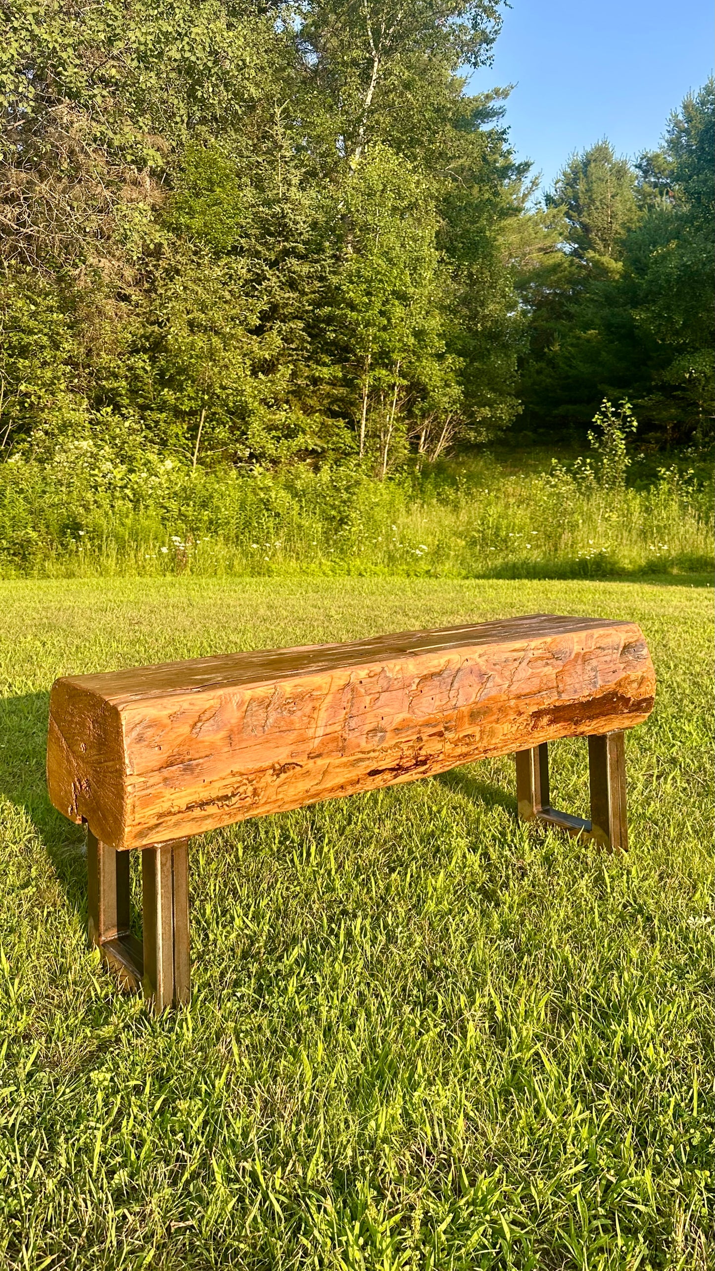 3 1/2’ L Rustic Reclaimed Barn Wood Beam Bench