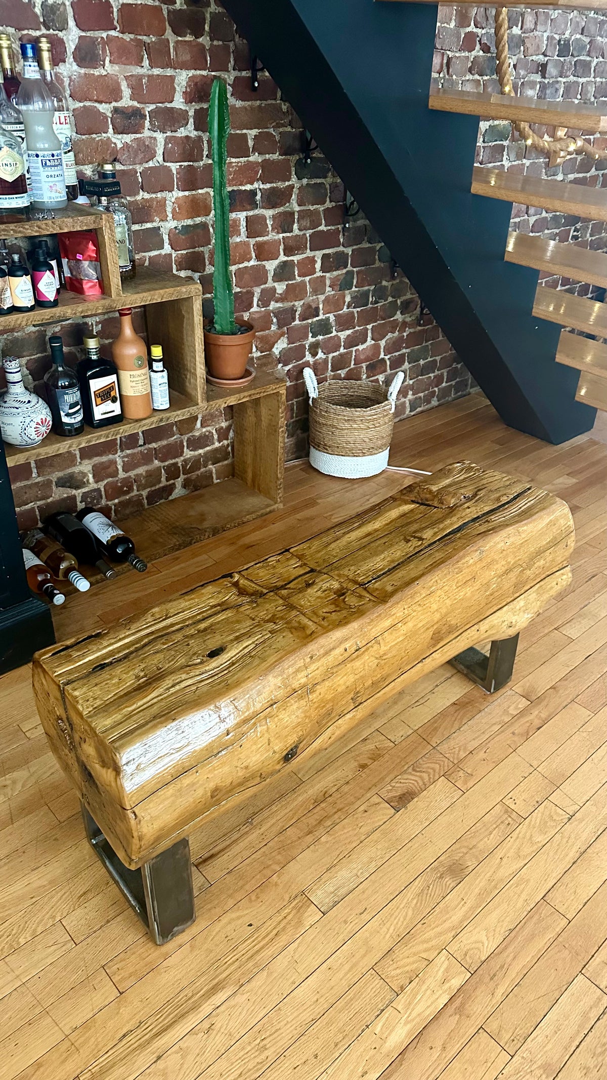 3.5' L Rustic Wood Timber Bench - Steel Legs