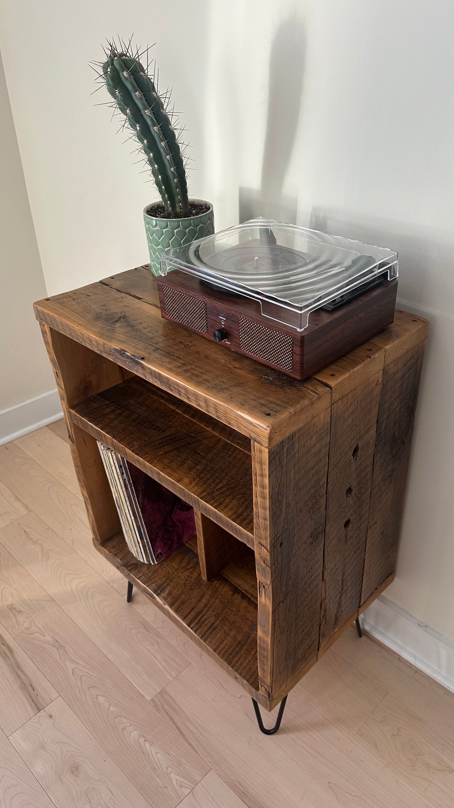 2’ L Rustic Reclaimed Wood Vinyl / Media Table