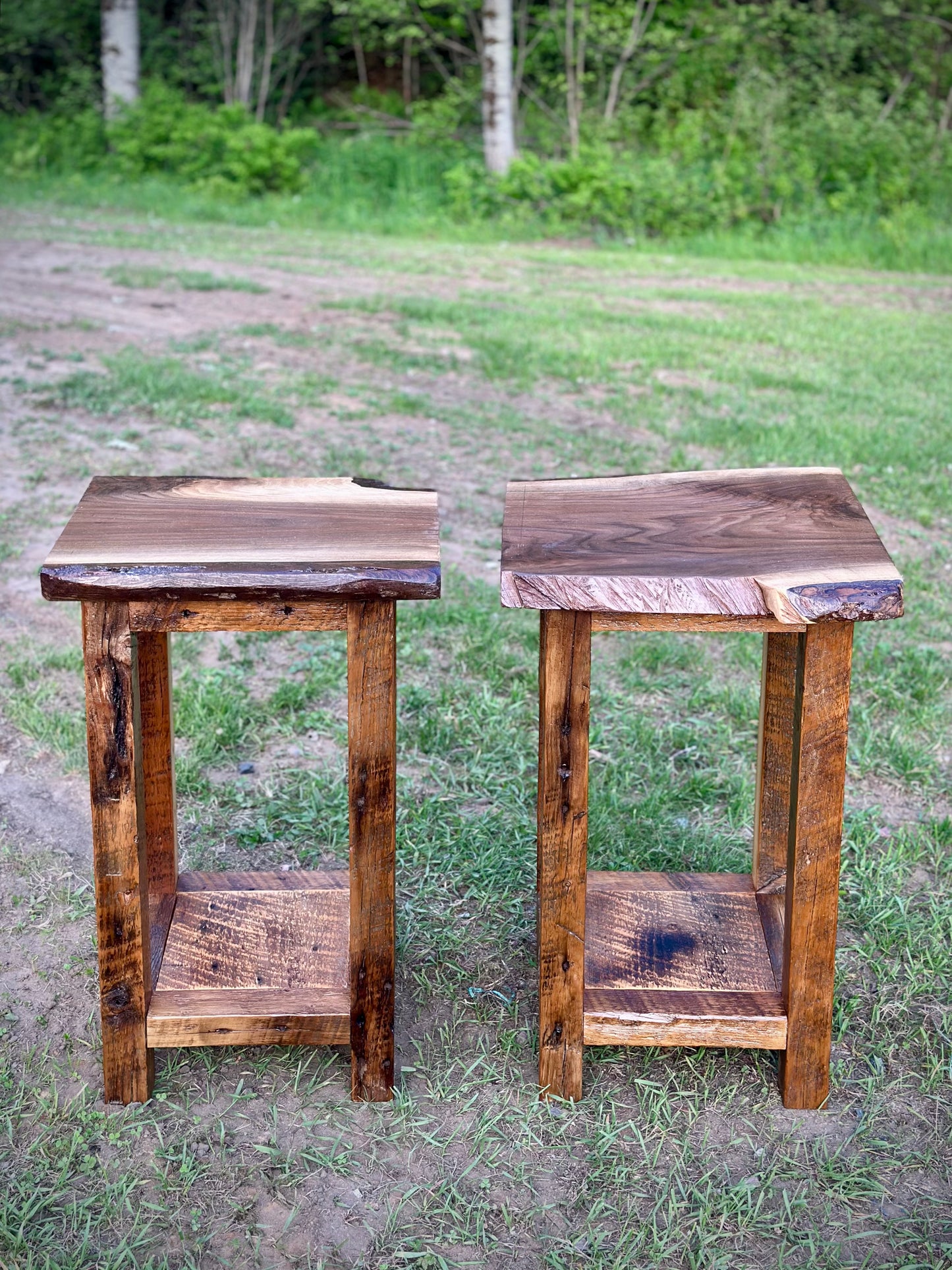 Set of 2 Rustic Wood Live Edge Tables / Night Stands