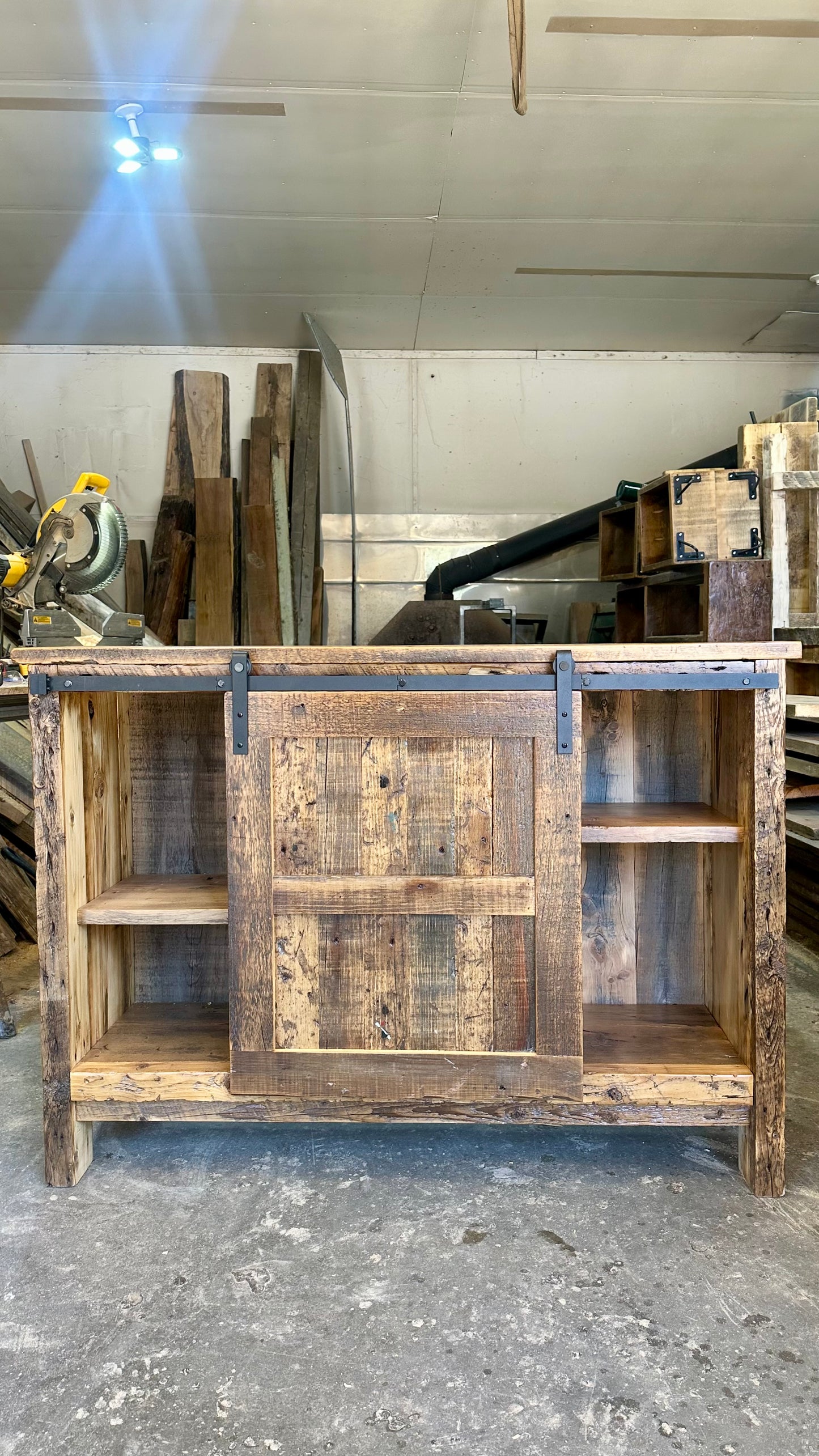 52” L Rustic Wood Barn Door Bar Cabinet