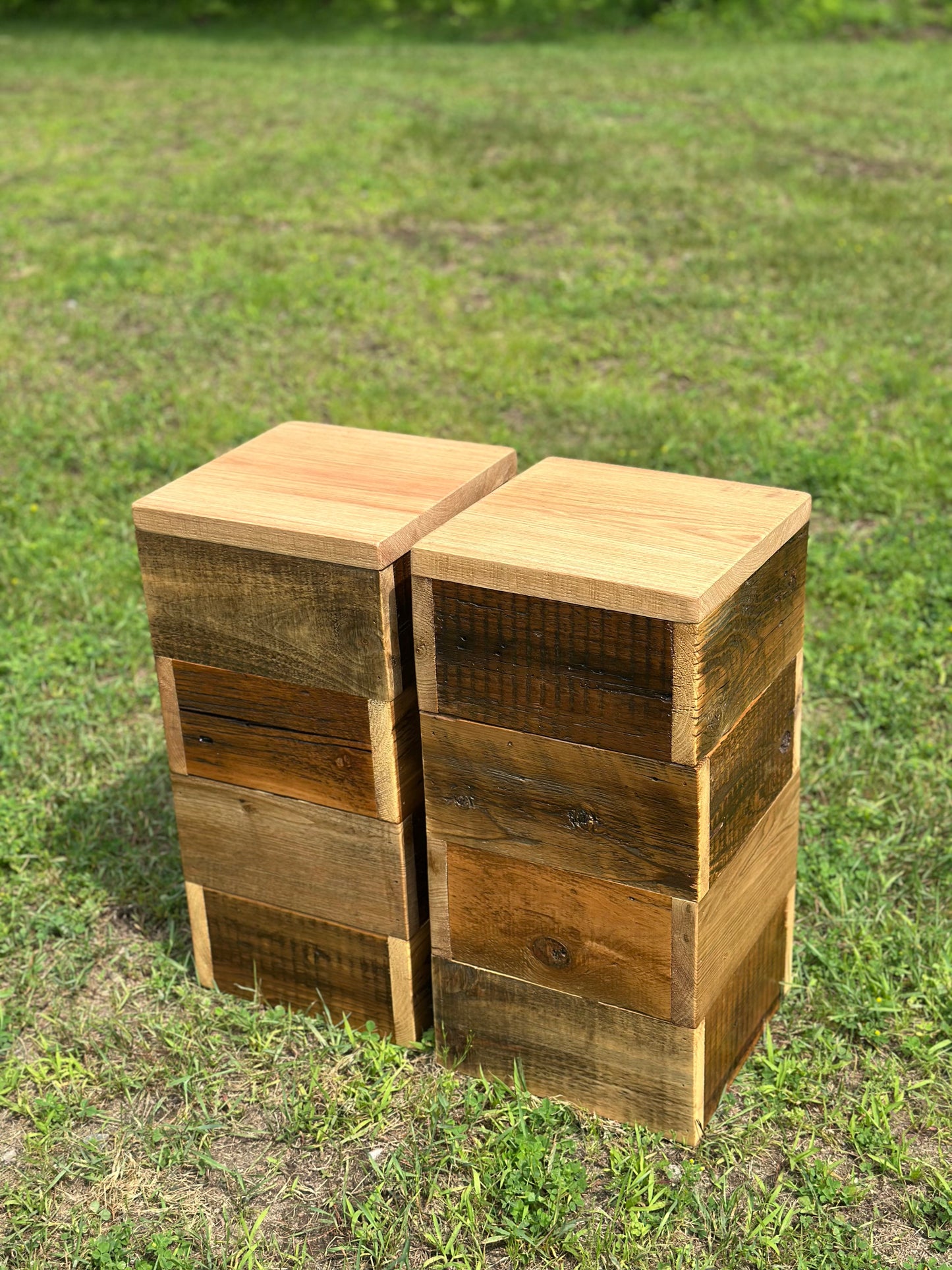 2 x Mixed Reclaimed Wood Tables / Stands