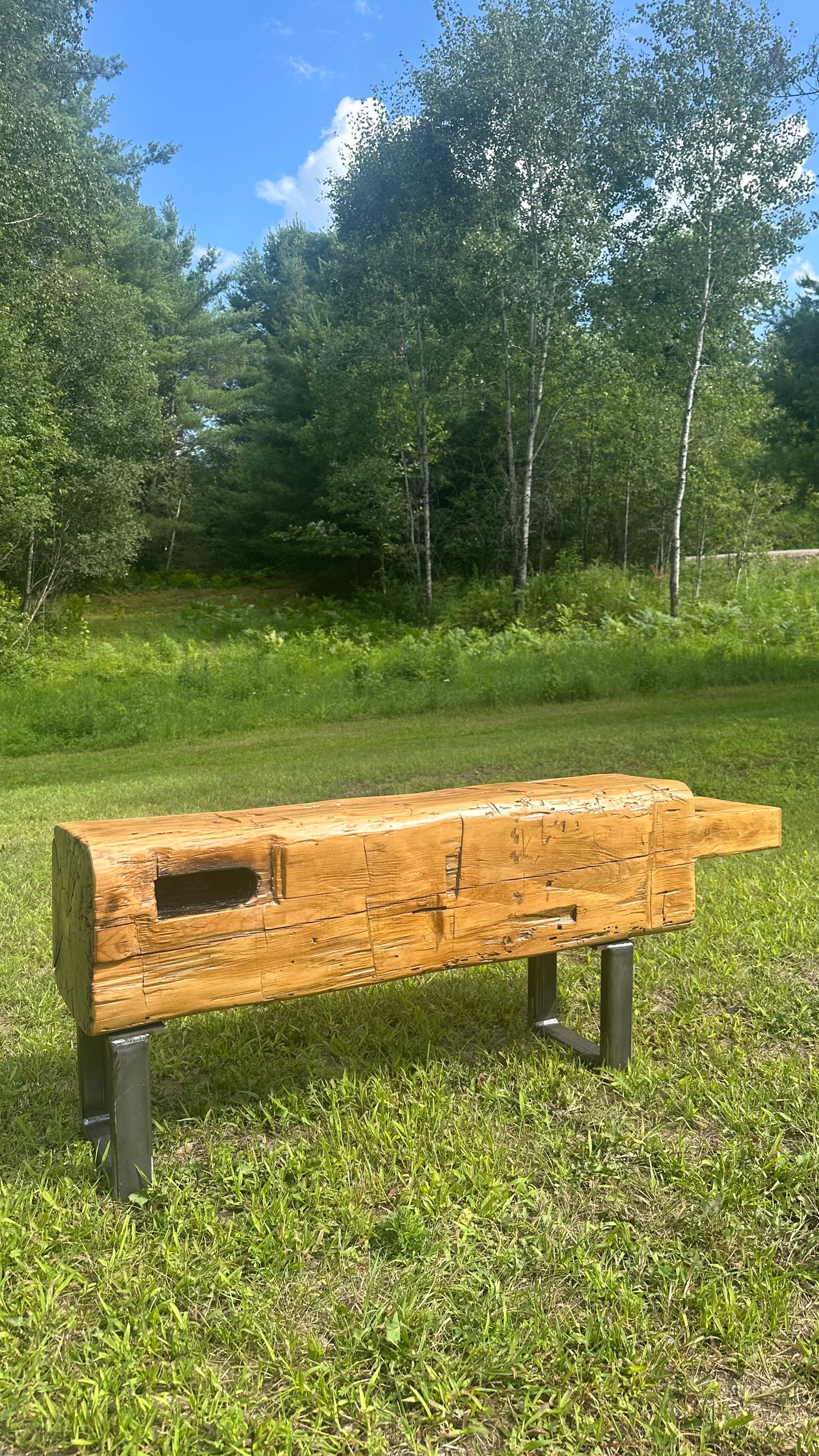 4' L Rustic Wood Beam Bench