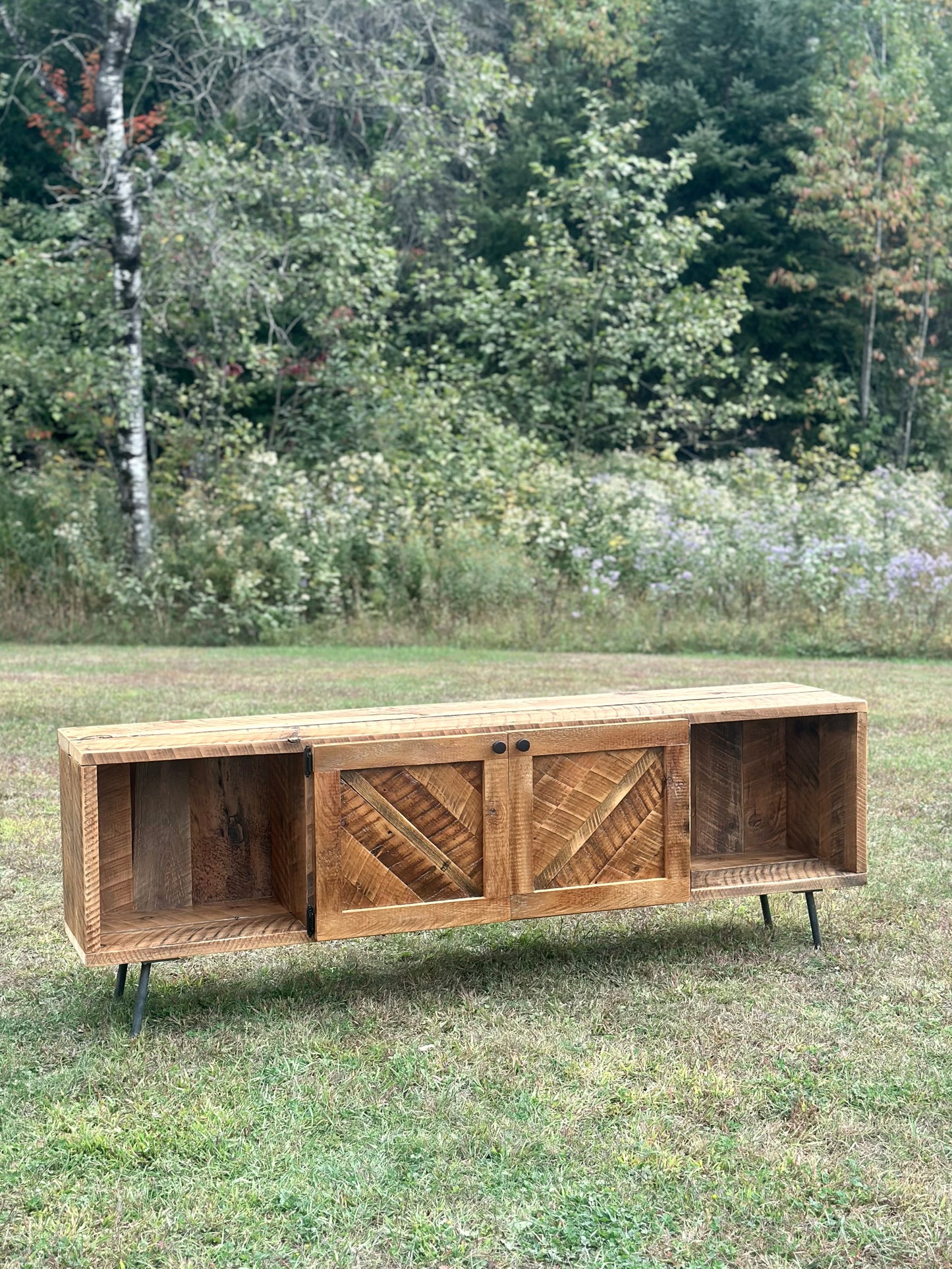 6’ L Rustic Reclaimed Wood MCM Inspired Media Cabinet
