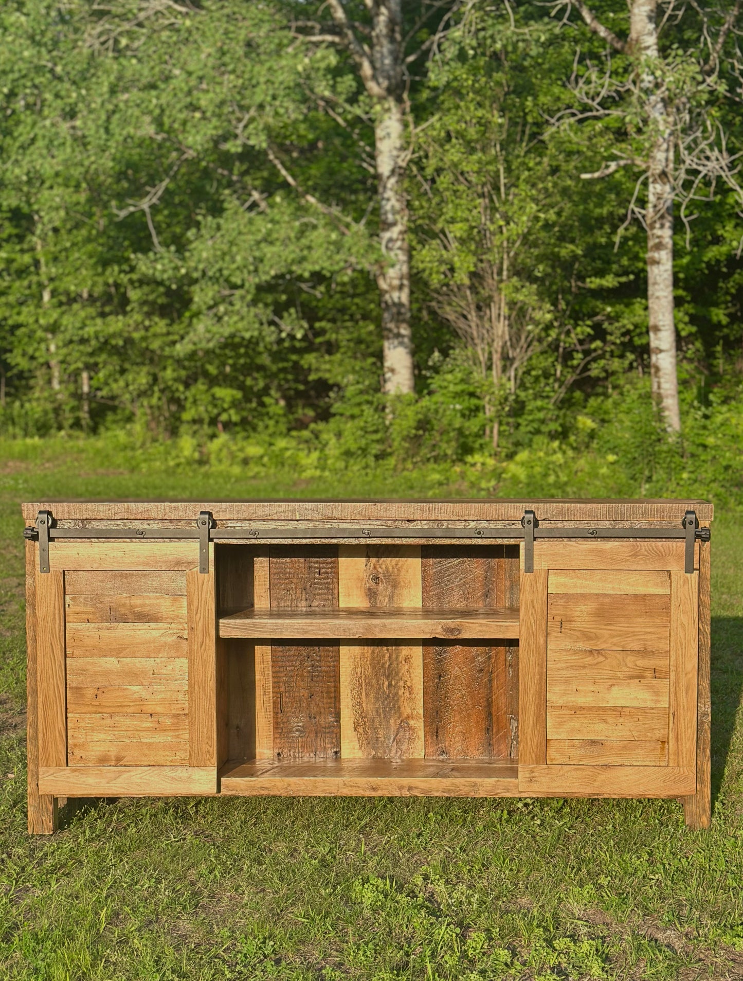 6’ L Rustic Wood Media / Bar Barn Door Cabinet