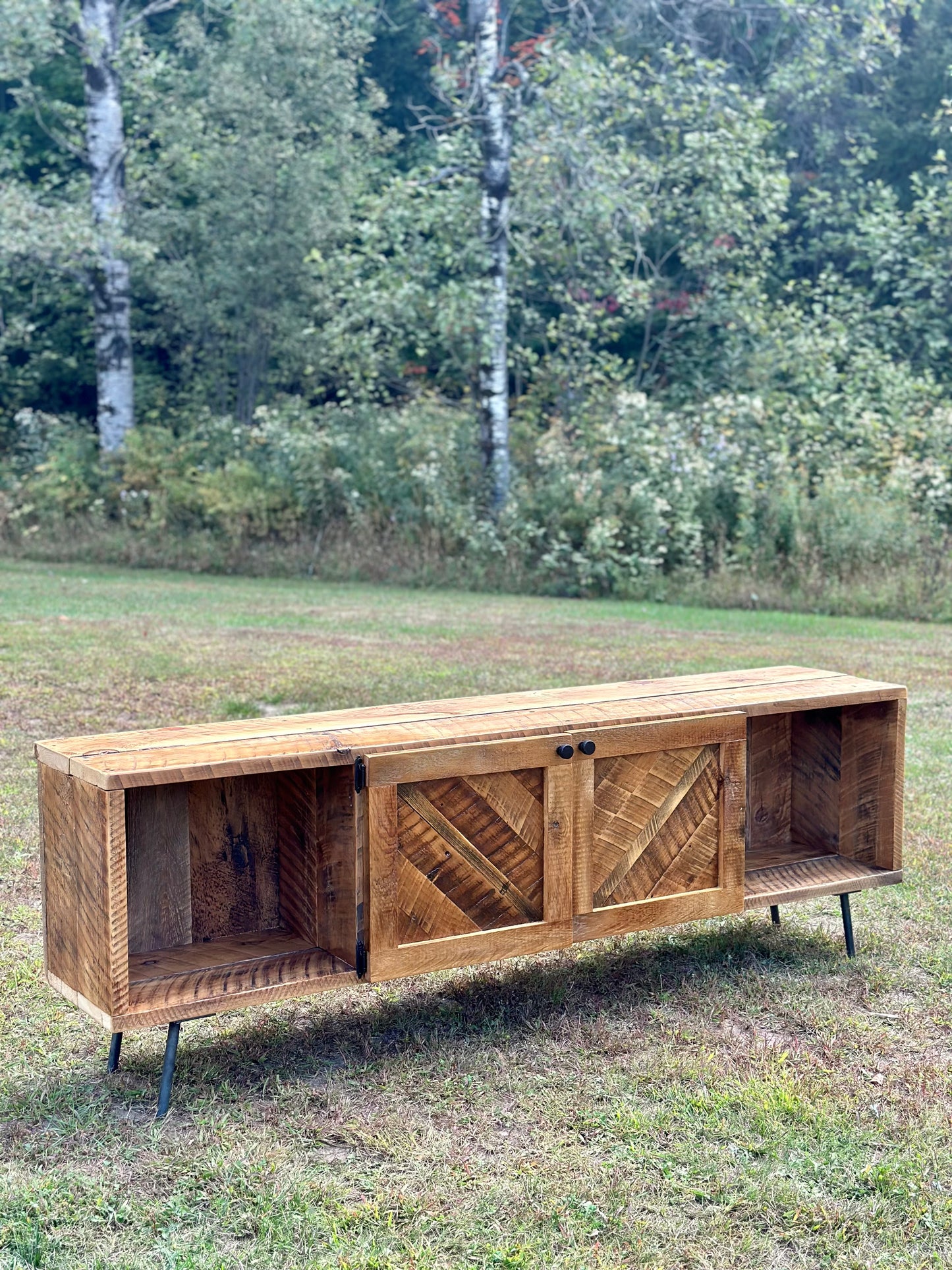 6’ L Rustic Reclaimed Wood MCM Inspired Media Cabinet