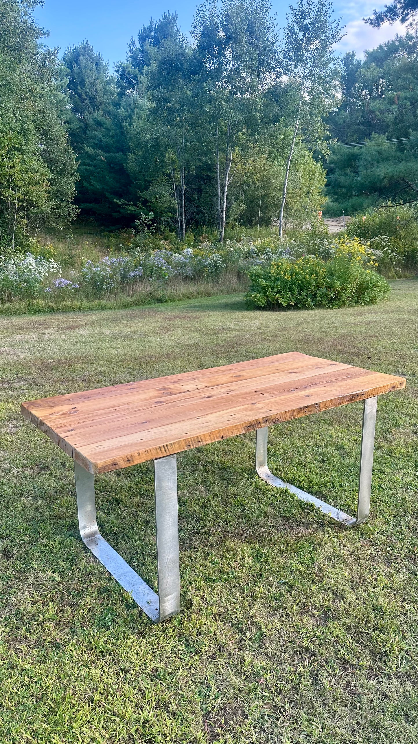 5 1/2’ L Rustic Reclaimed Wood + Steel Dining Table