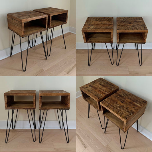 Set of 2 Rustic Reclaimed MCM Style Side / Night Tables