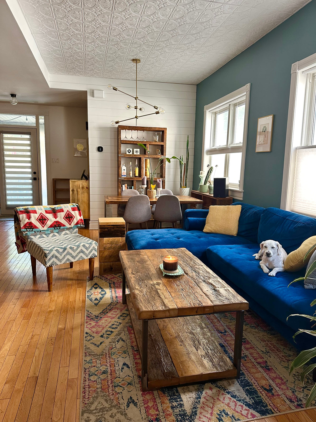 4' L Rustic Reclaimed Wood + Steel Coffee Table