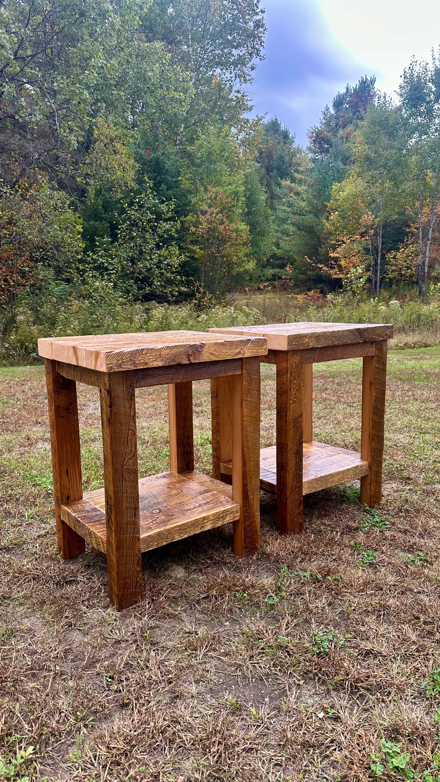 2 x Rustic Wood Side Tables / Night Stands