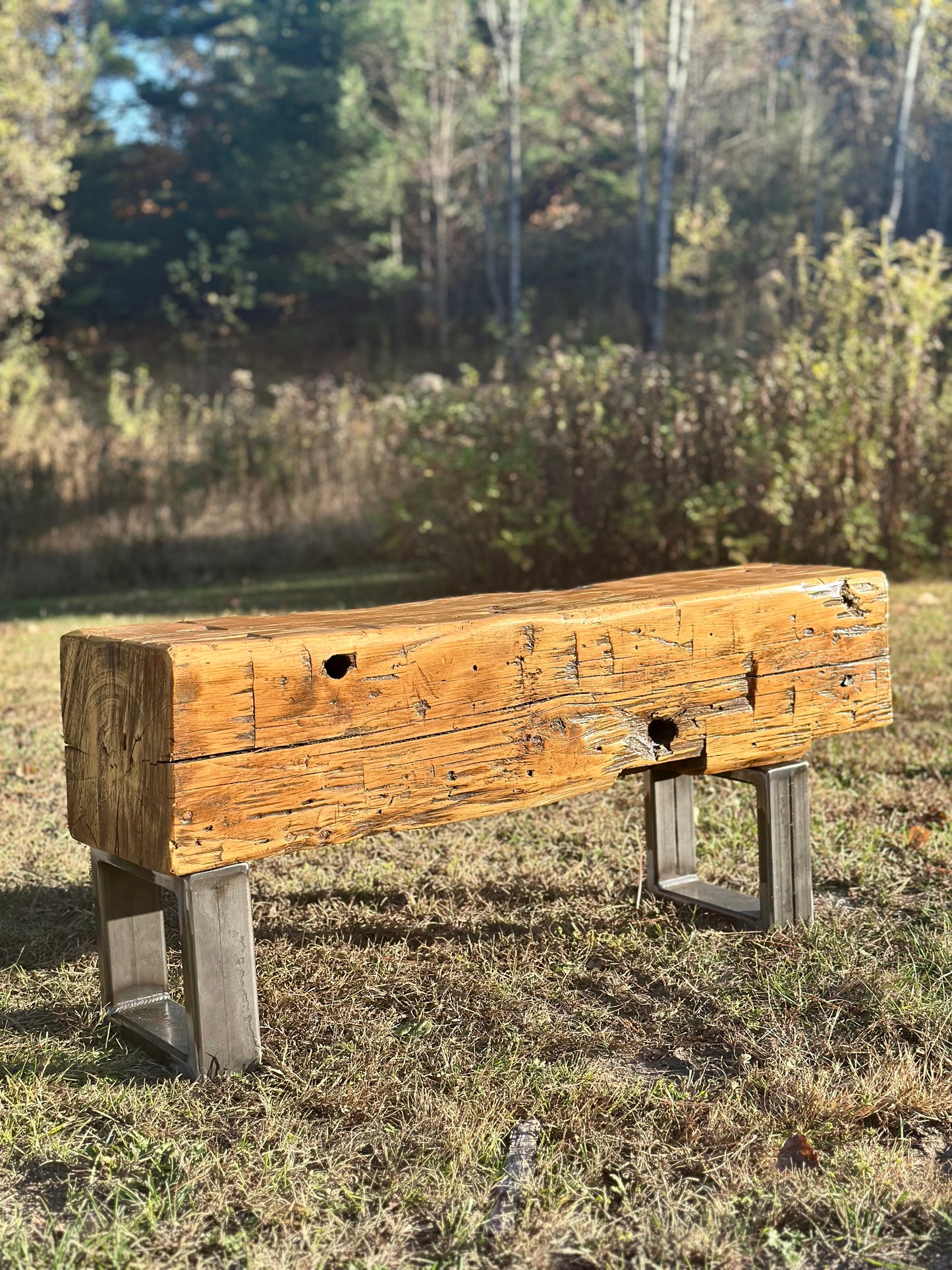 3 1/2’ Rustic Reclaimed Barn Beam Bench