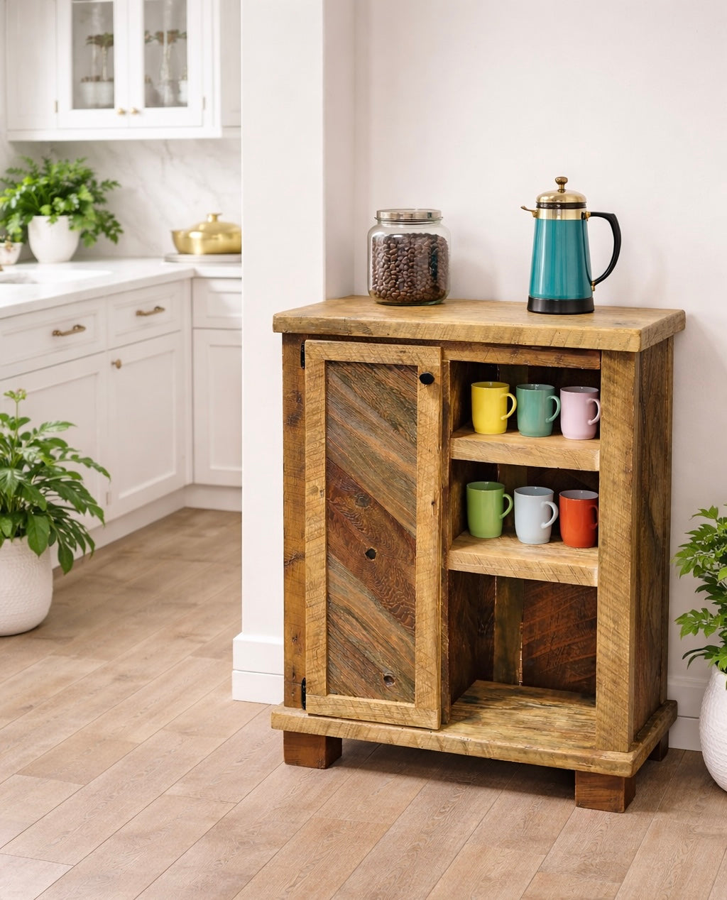 2.5’ L Rustic Reclaimed Wood Bar / Kitchen Cabinet