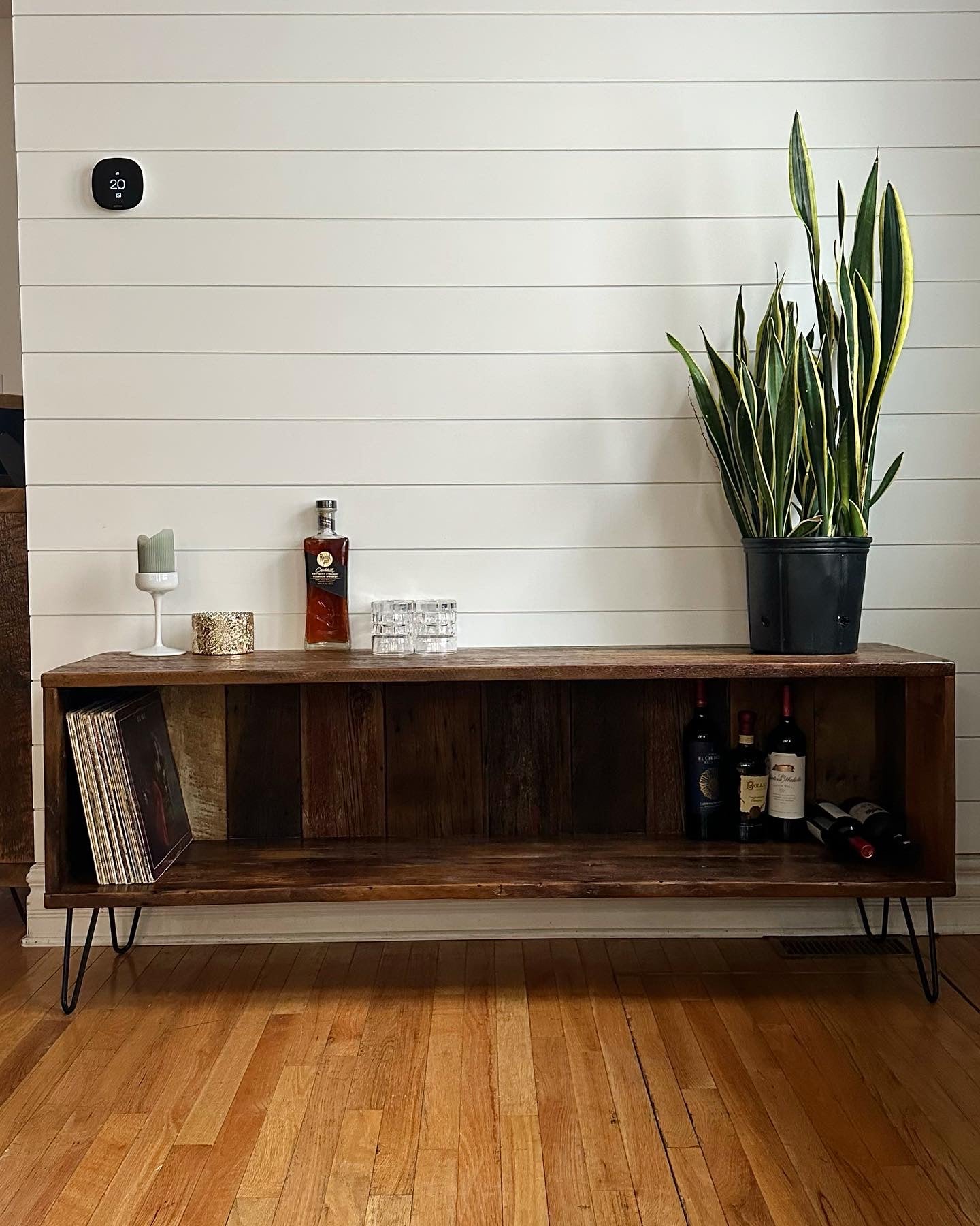5’ L Rustic Reclaimed Wood Media Stand / Vinyl Storage Table