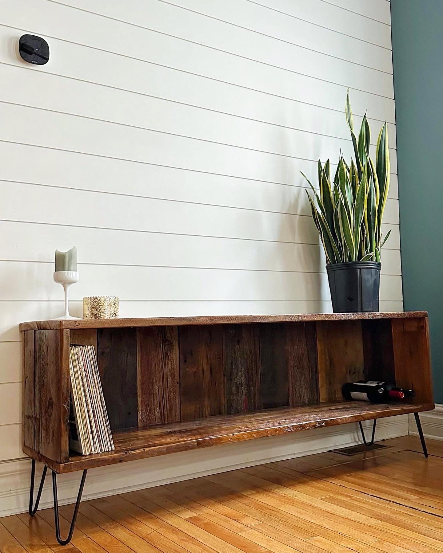 5’ L Rustic Reclaimed Wood Media Stand / Vinyl Storage Table